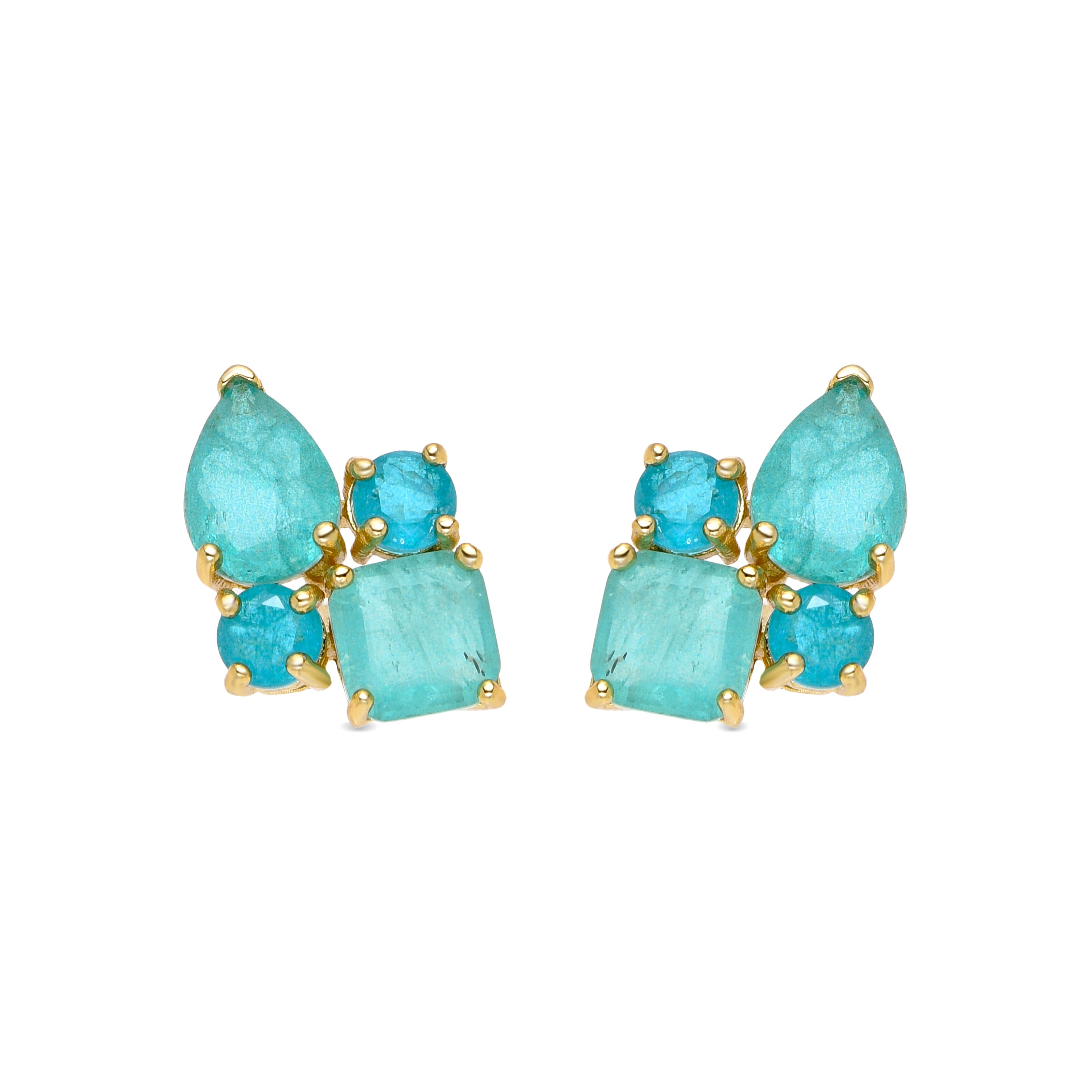 Pendientes de Plata de Ley 925 y Cuarzo Hidrotermal Verde Claro acabados en oro amarillo de 18k - Nyba