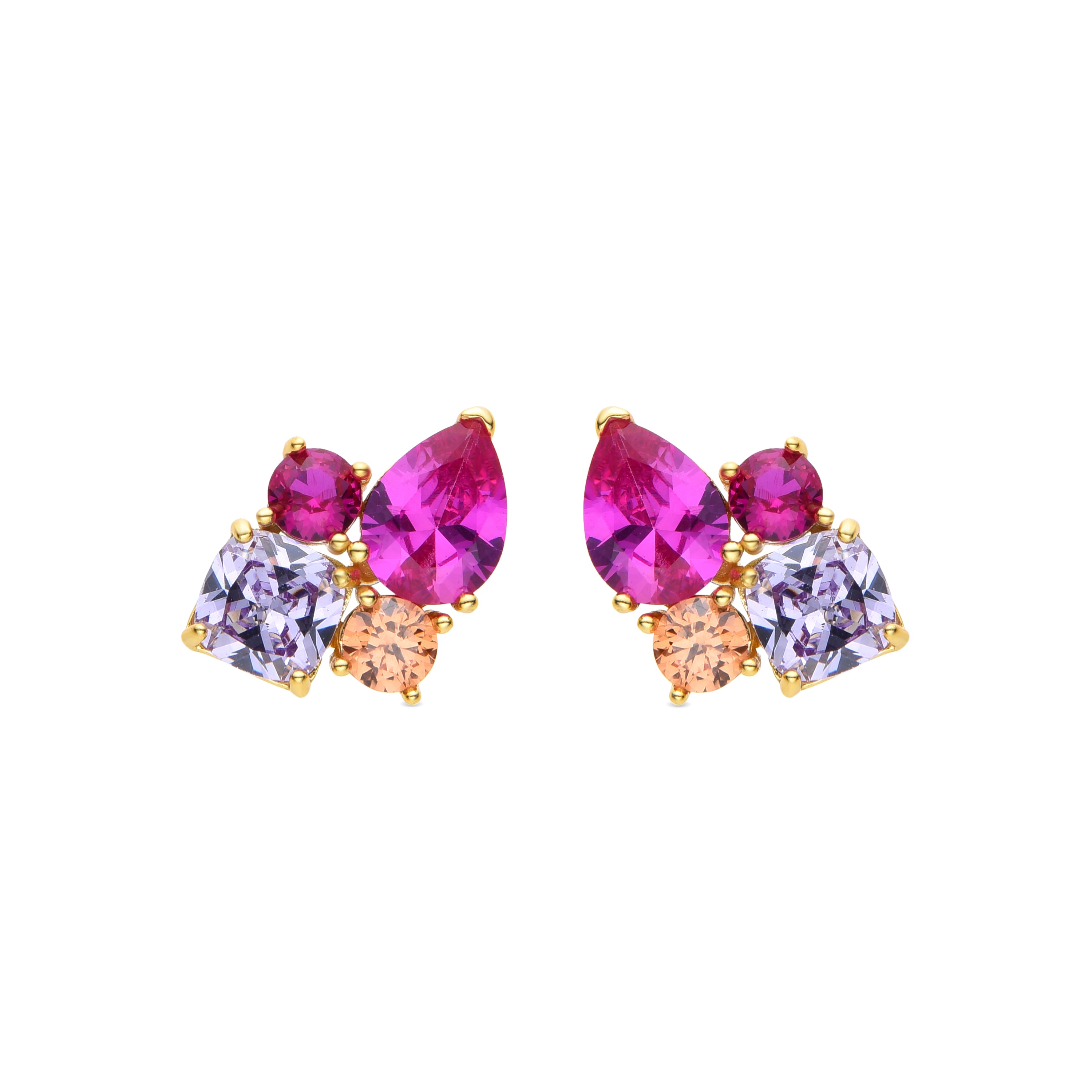 Pendientes de Plata de Ley 925 y Cuarzo Hidrotermal Frambuesa acabados en oro amarillo de 18k - Nyba