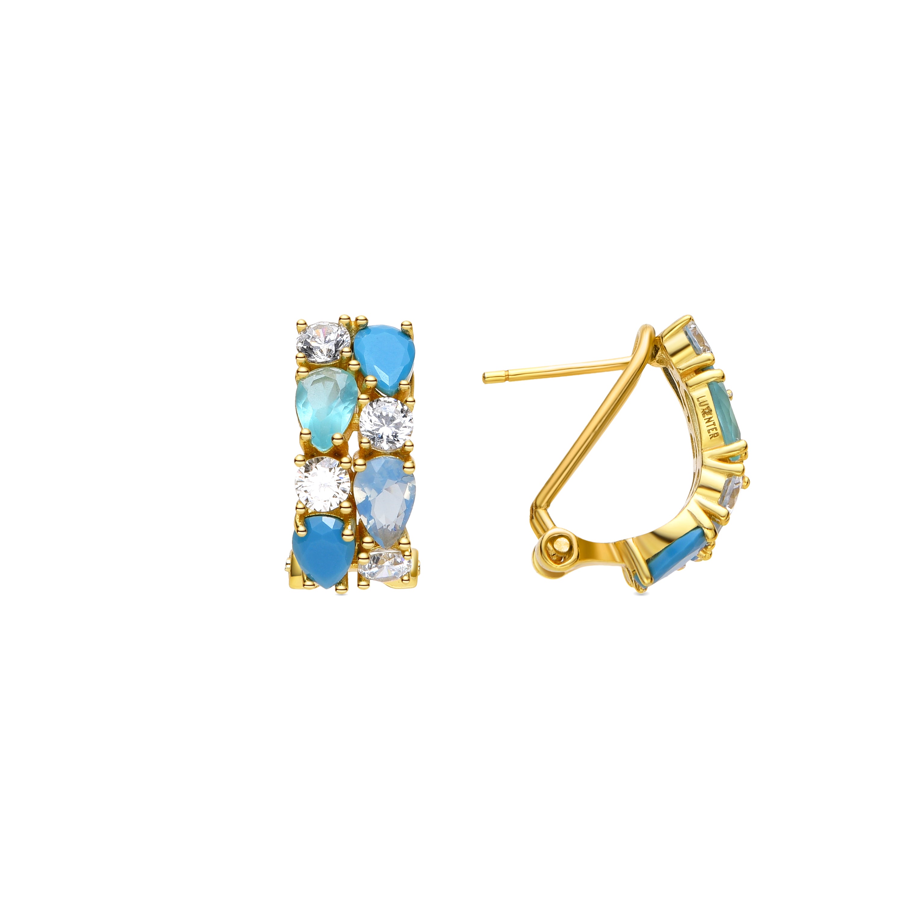 Pendientes de Plata de Ley 925 y Cuarzo Hidrotermal Azul Claro acabados en oro amarillo de 18k - Lyvi