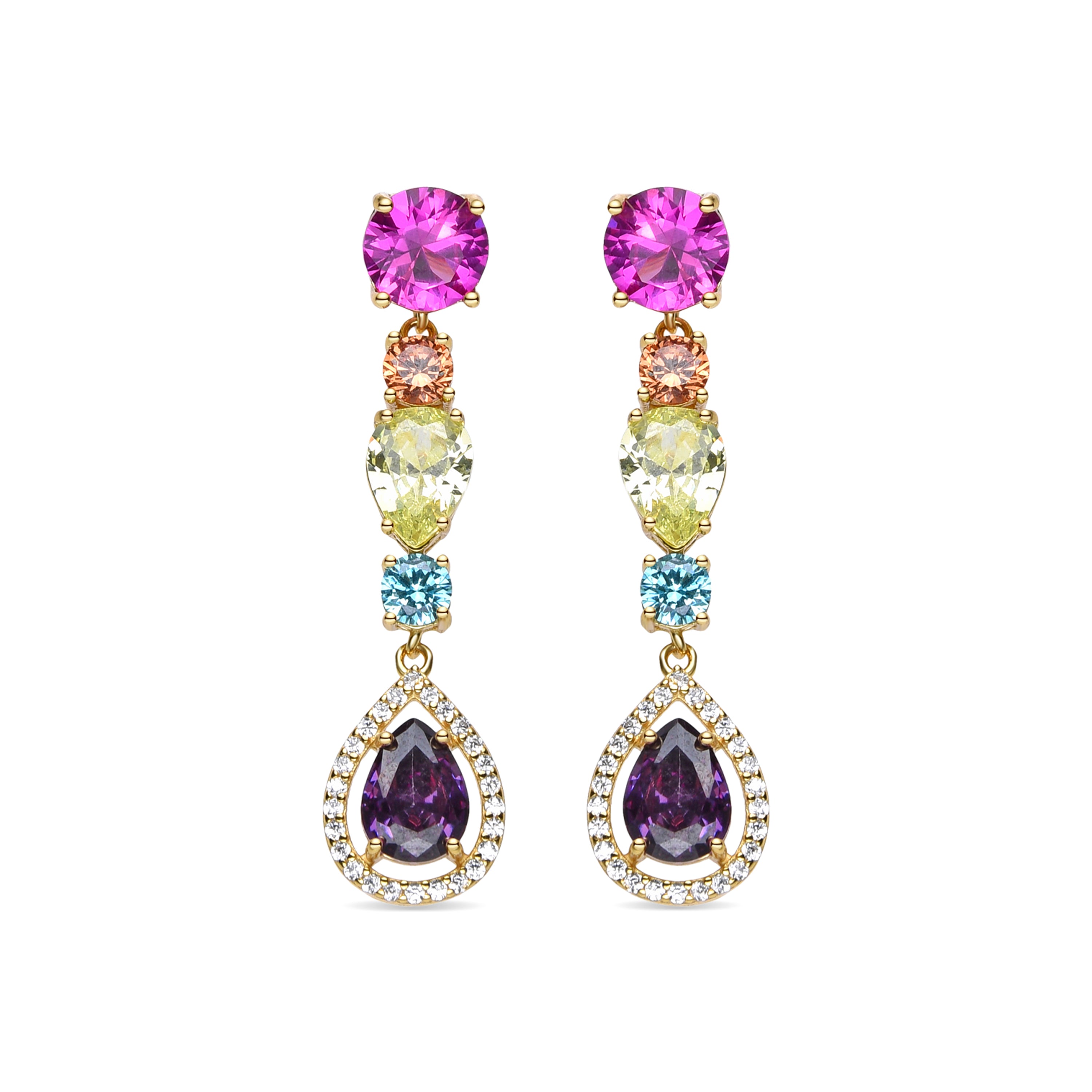 Pendientes de Plata de Ley 925 y Circonita Multicolor acabados en oro amarillo de 18k - Ligrim