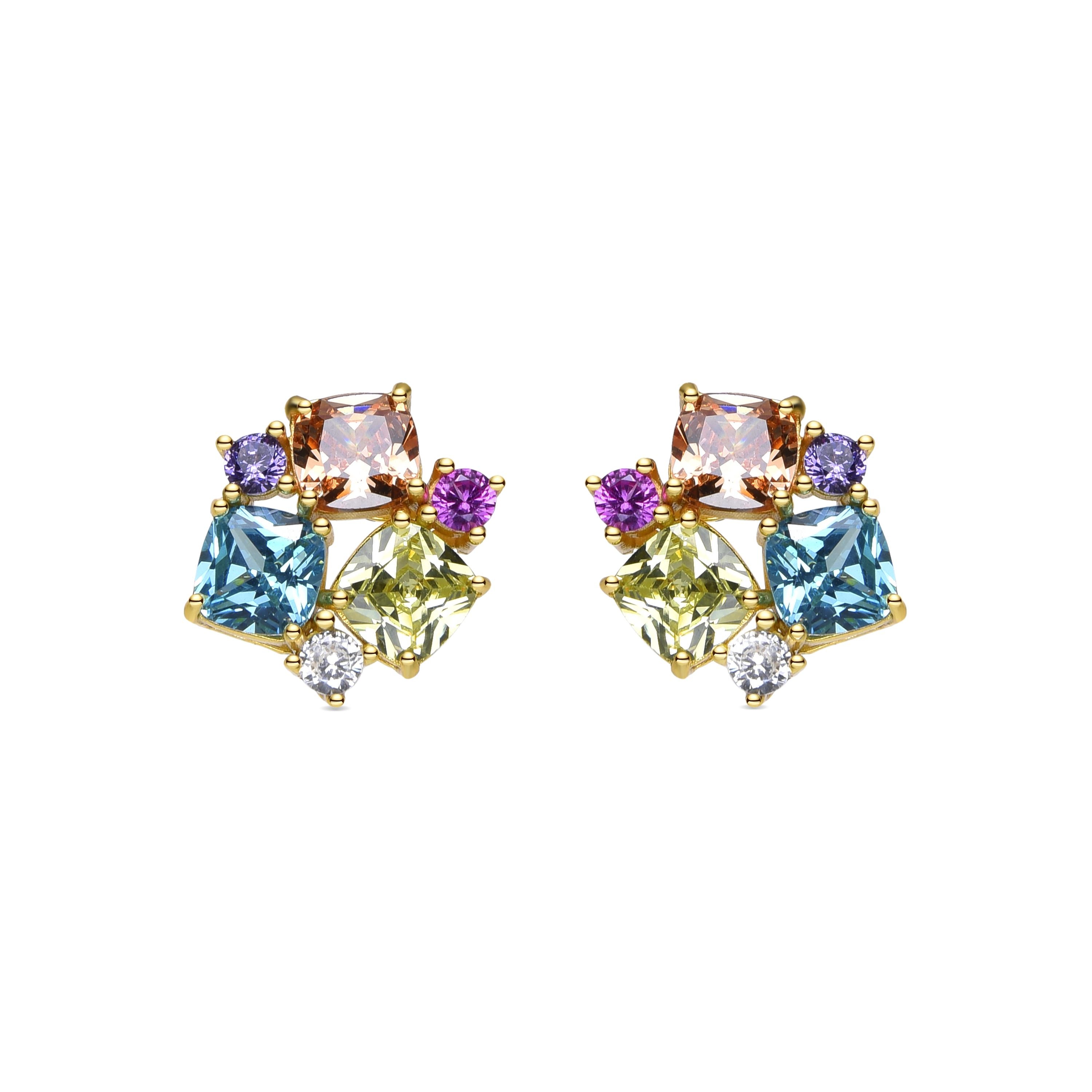 Pendientes de Plata de Ley 925 y Circonita Multicolor acabados en oro amarillo de 18k - Dairen