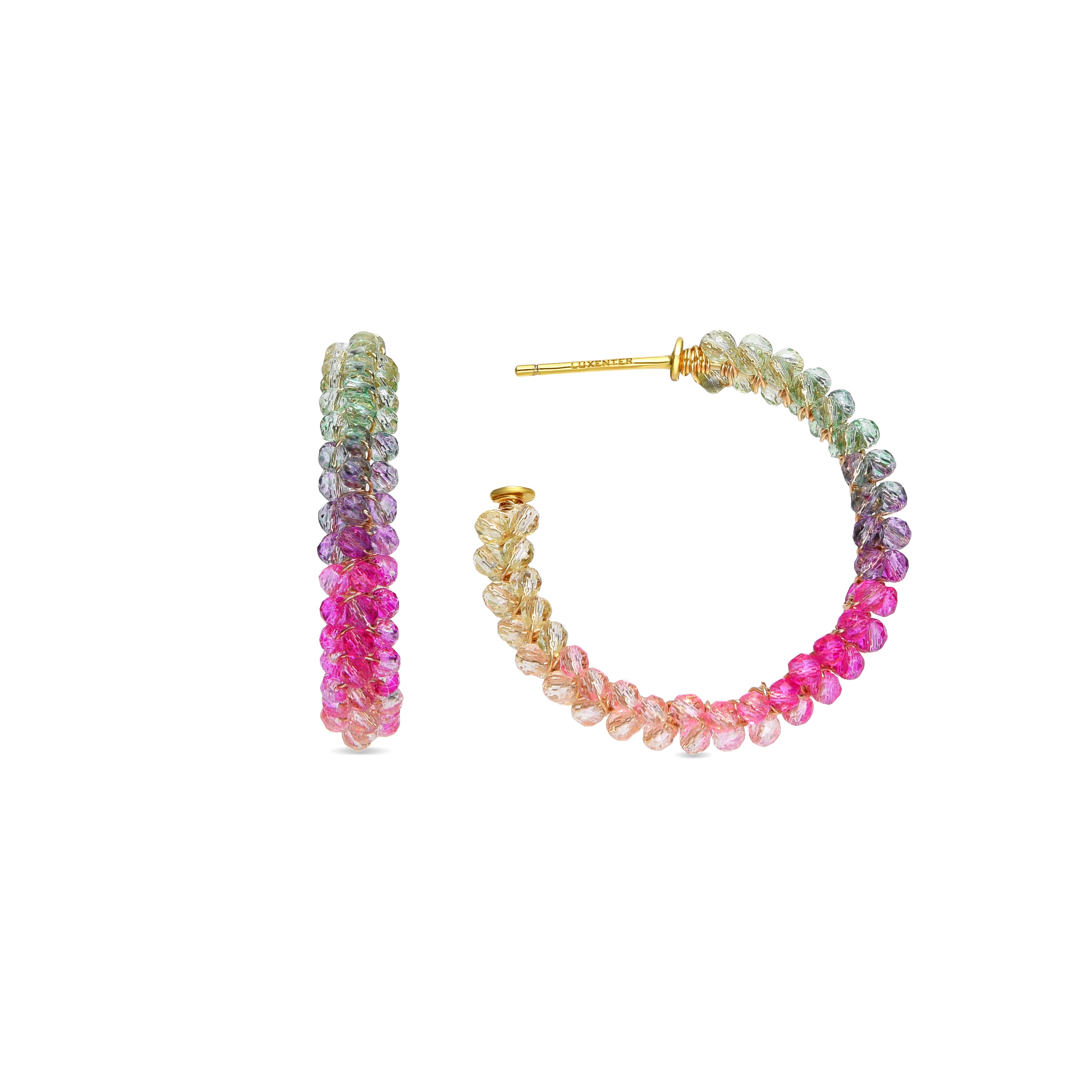 Pendientes de Plata de Ley 925 y Cristal Multicolor acabados en oro amarillo de 18k - Kibak