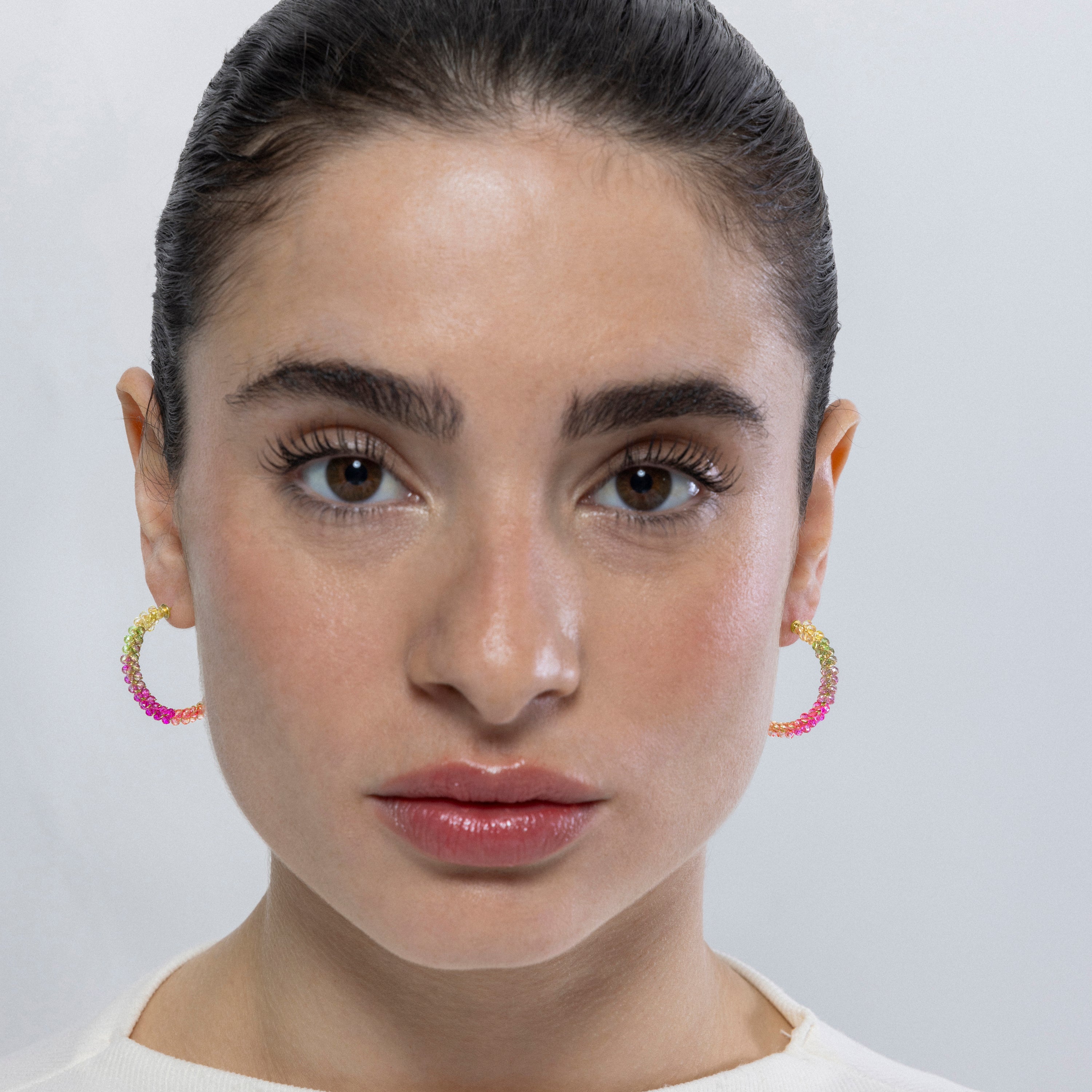 Pendientes de Plata de Ley 925 y Cristal Multicolor acabados en oro amarillo de 18k - Kibak