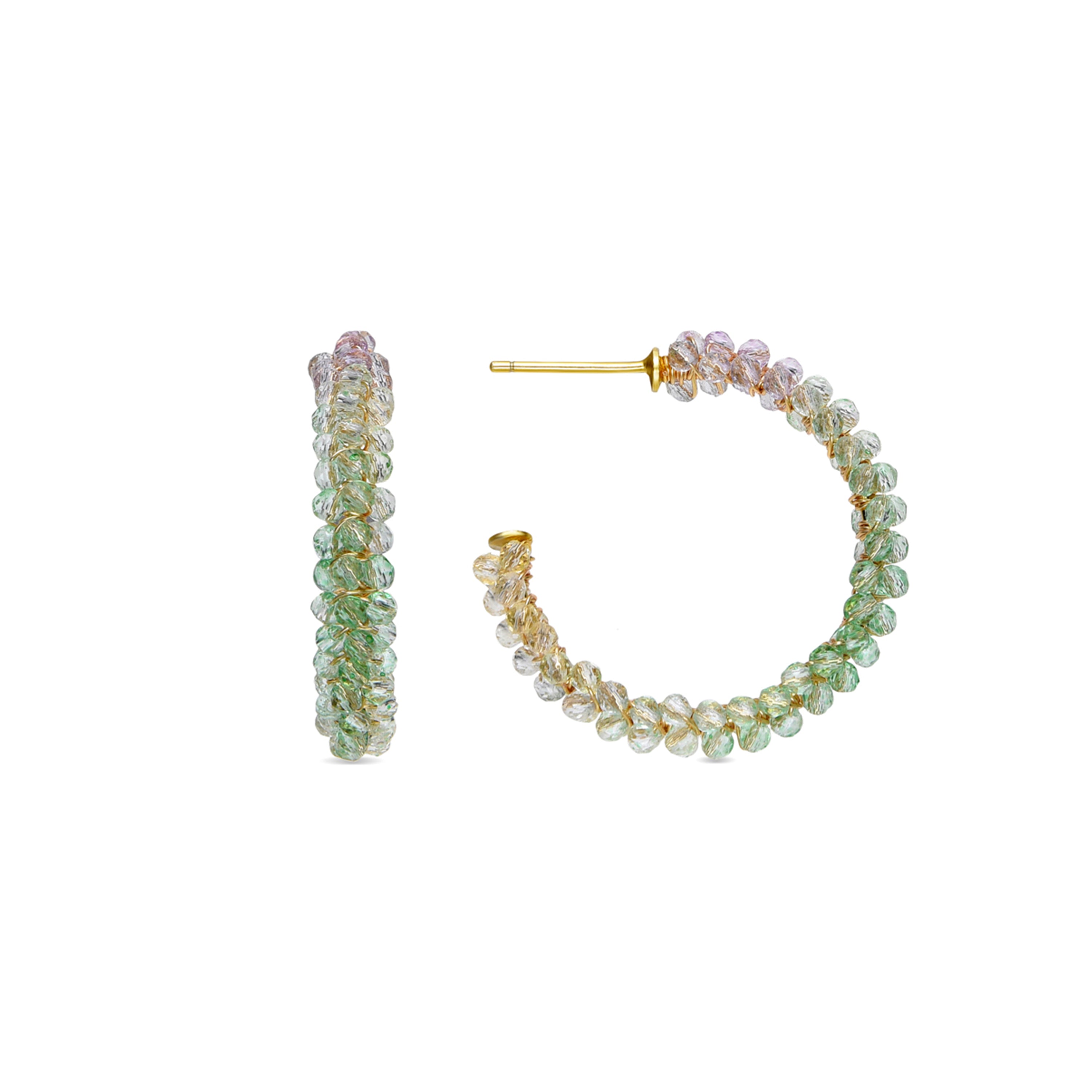 Pendientes de Plata de Ley 925 y Cristal Verde acabados en oro amarillo de 18k - Kibak