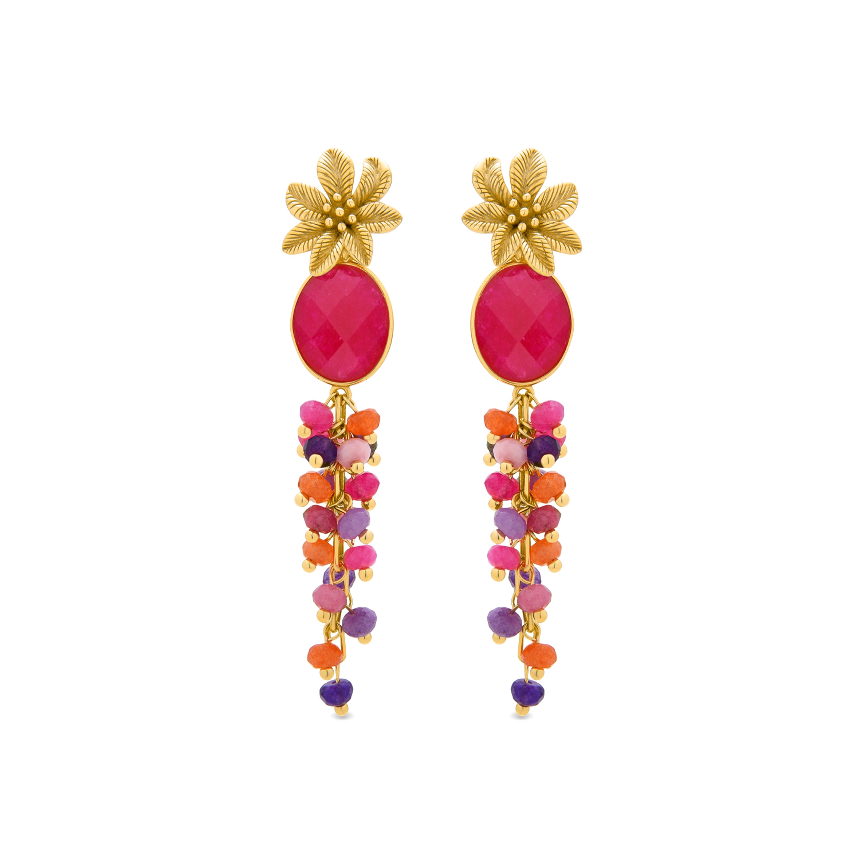 Pendientes de Plata de Ley 925 y Ojo de Gato Rosa acabados en oro amarillo de 18k - Utuk