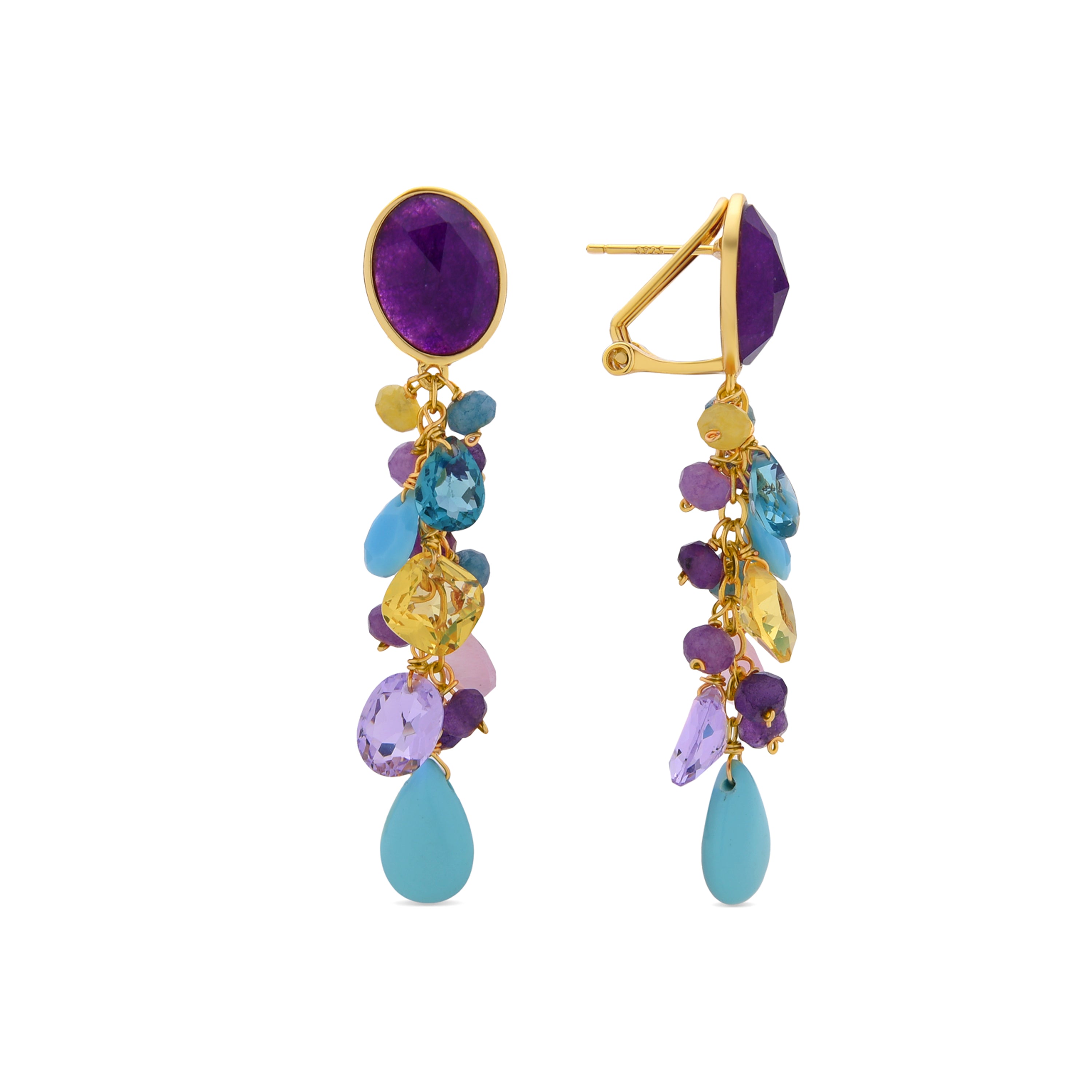 Pendientes de Plata de Ley 925 y Cuarzo Hidrotermal Amatista acabados en oro amarillo de 18k - Urilys