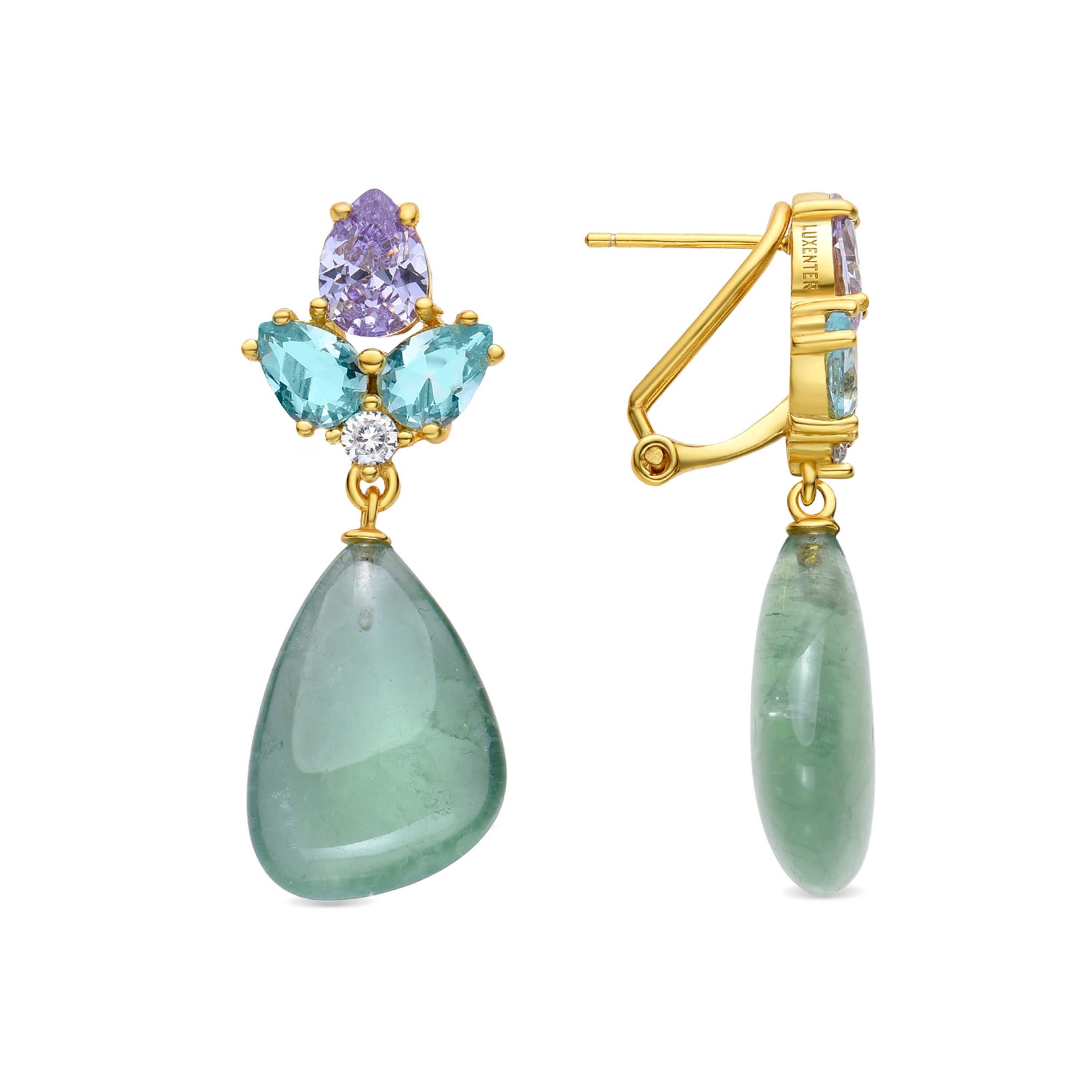 Pendientes de Plata de Ley 925 y Prehenita acabados en oro amarillo de 18k - Zakio