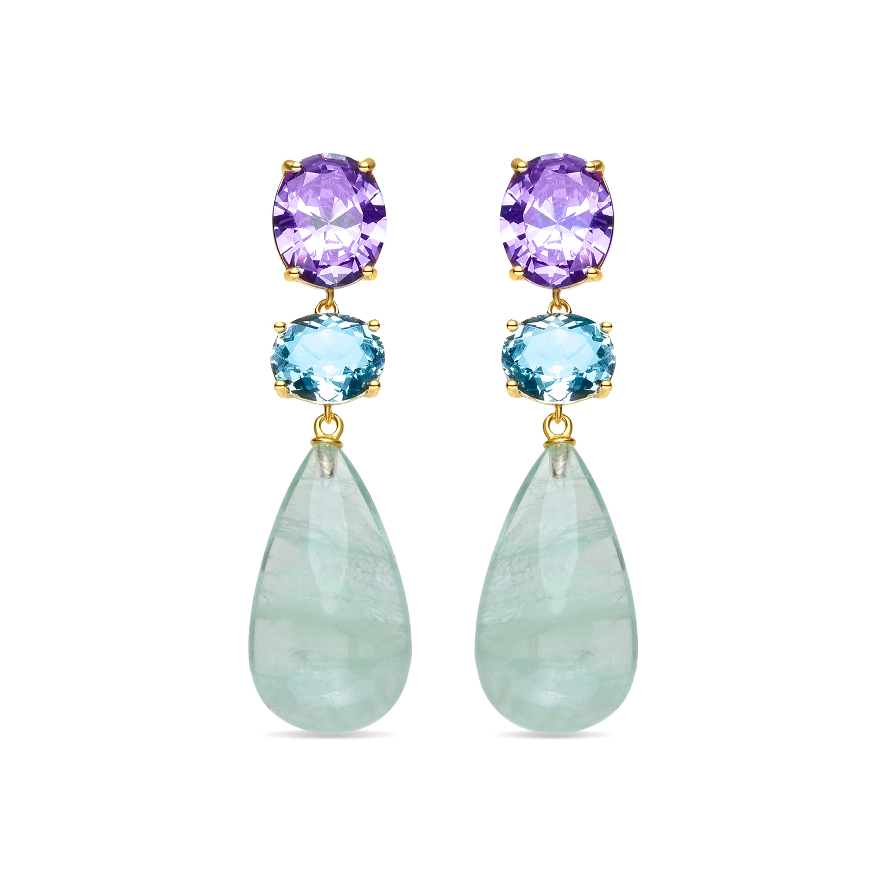 Pendientes de Plata de Ley 925 y Prehenita acabados en oro amarillo de 18k - Tantare