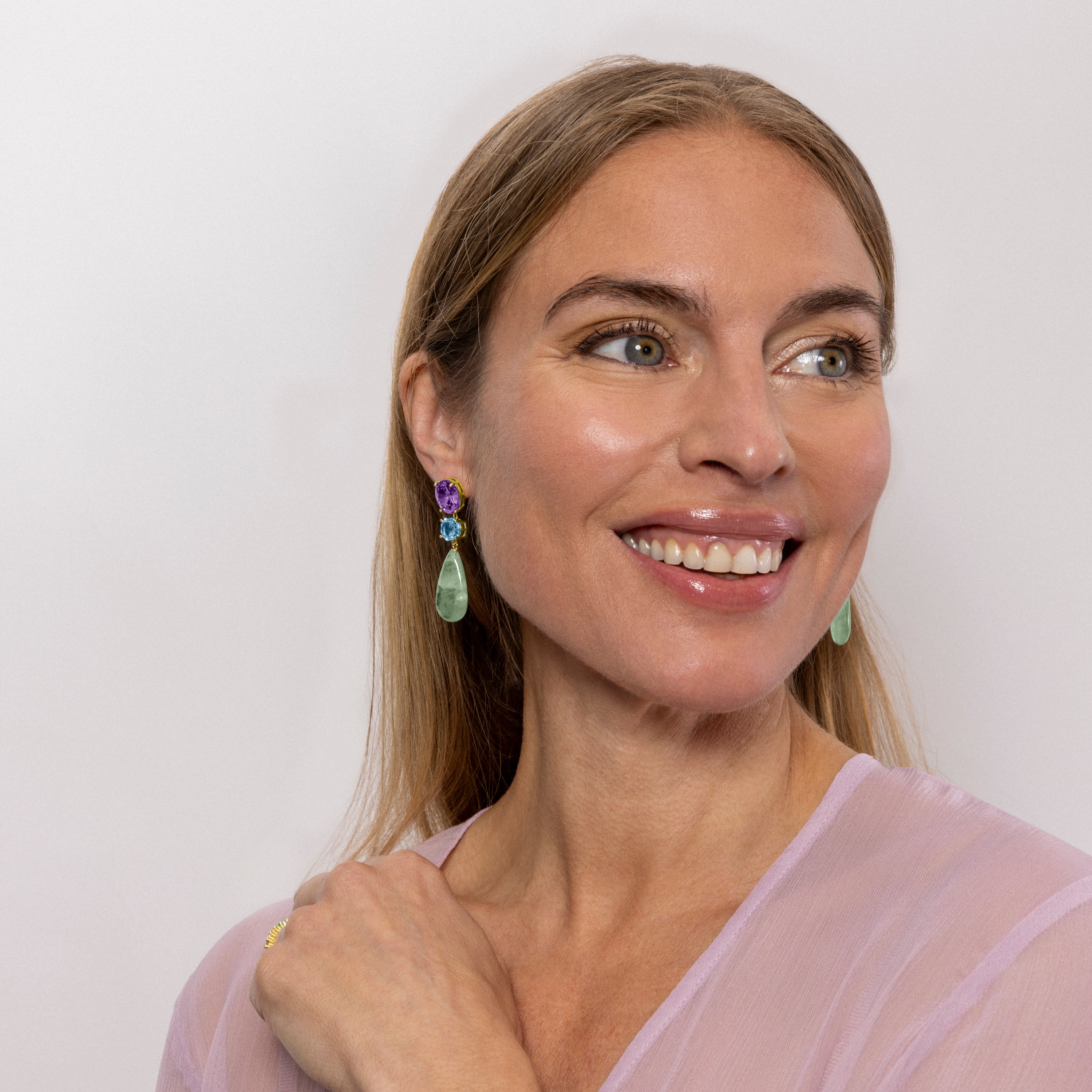 Pendientes de Plata de Ley 925 y Prehenita acabados en oro amarillo de 18k - Tantare