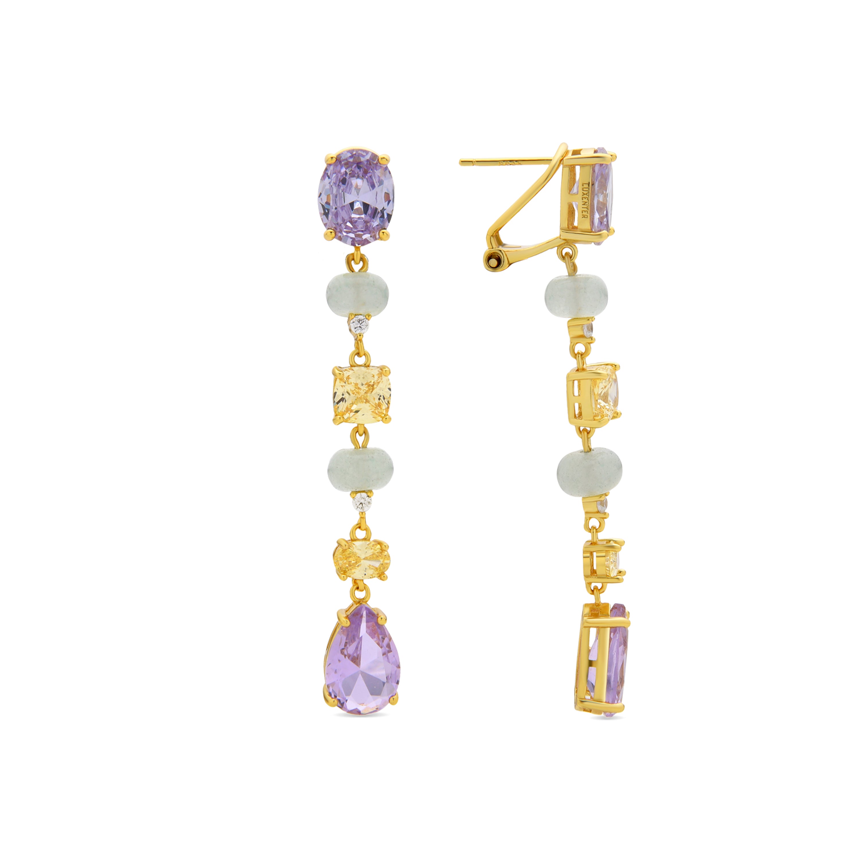 Pendientes de Plata de Ley 925 y Amatista Natural acabados en oro amarillo de 18k - Nyska