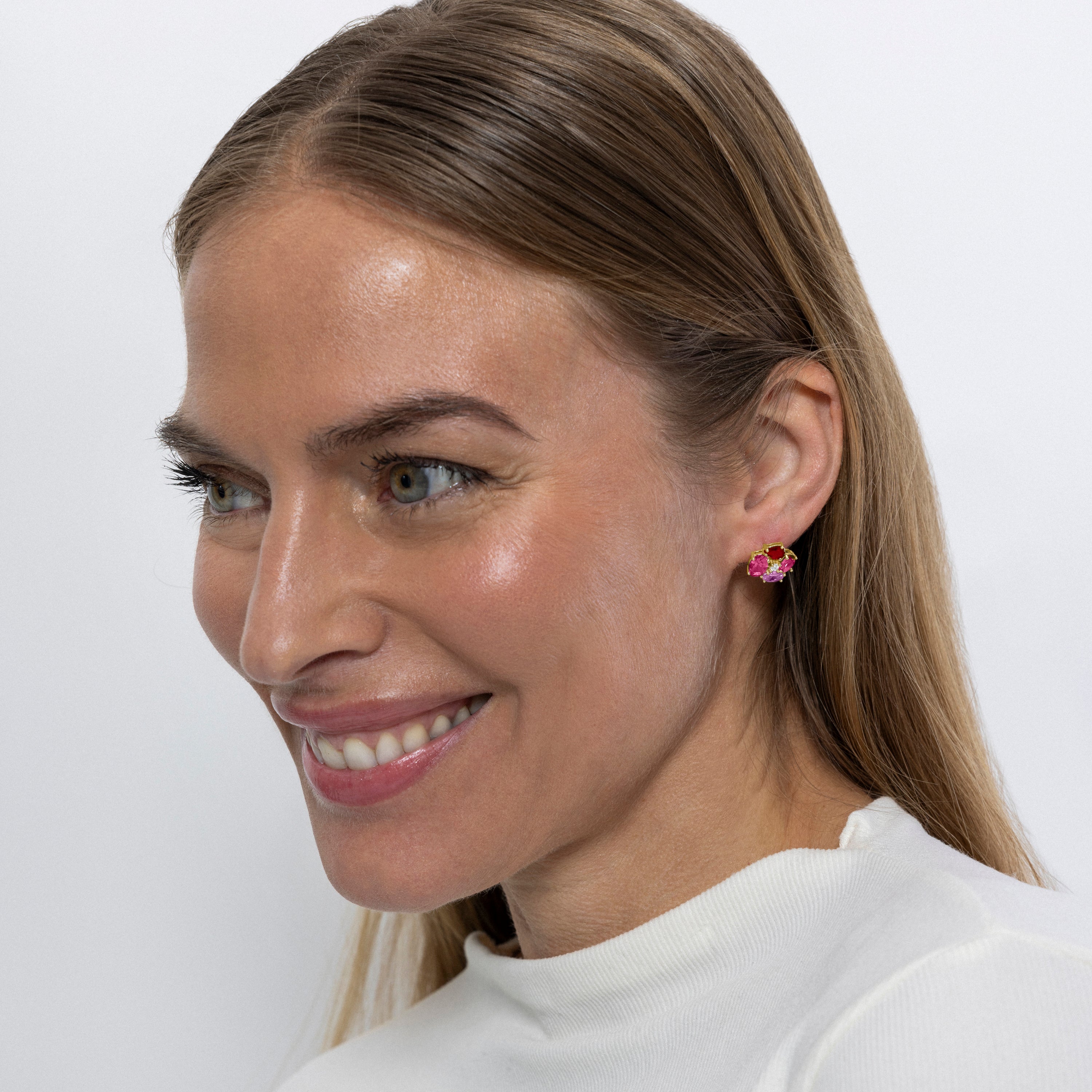 Pendientes de Plata de Ley 925 y Circonita Rosa acabados en oro amarillo de 18k - Itrio