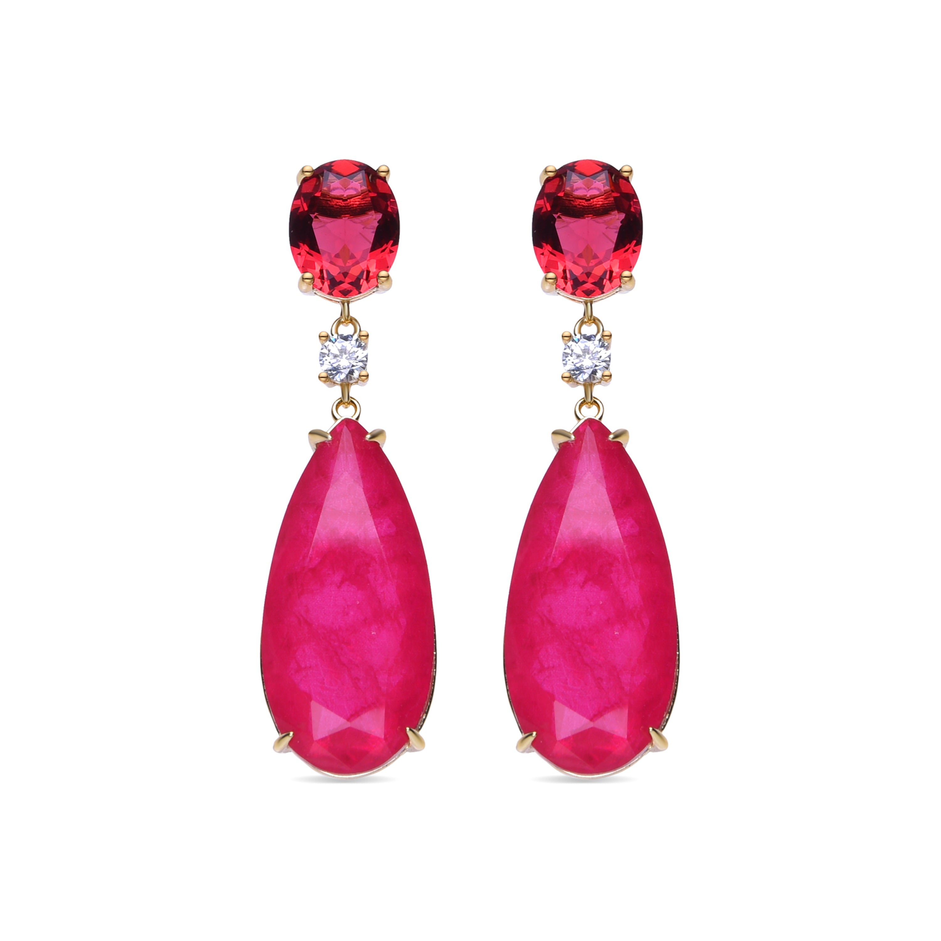 Pendientes de Plata de Ley 925 y Cuarzo Hidrotermal Cereza acabados en oro amarillo de 18k - Karath