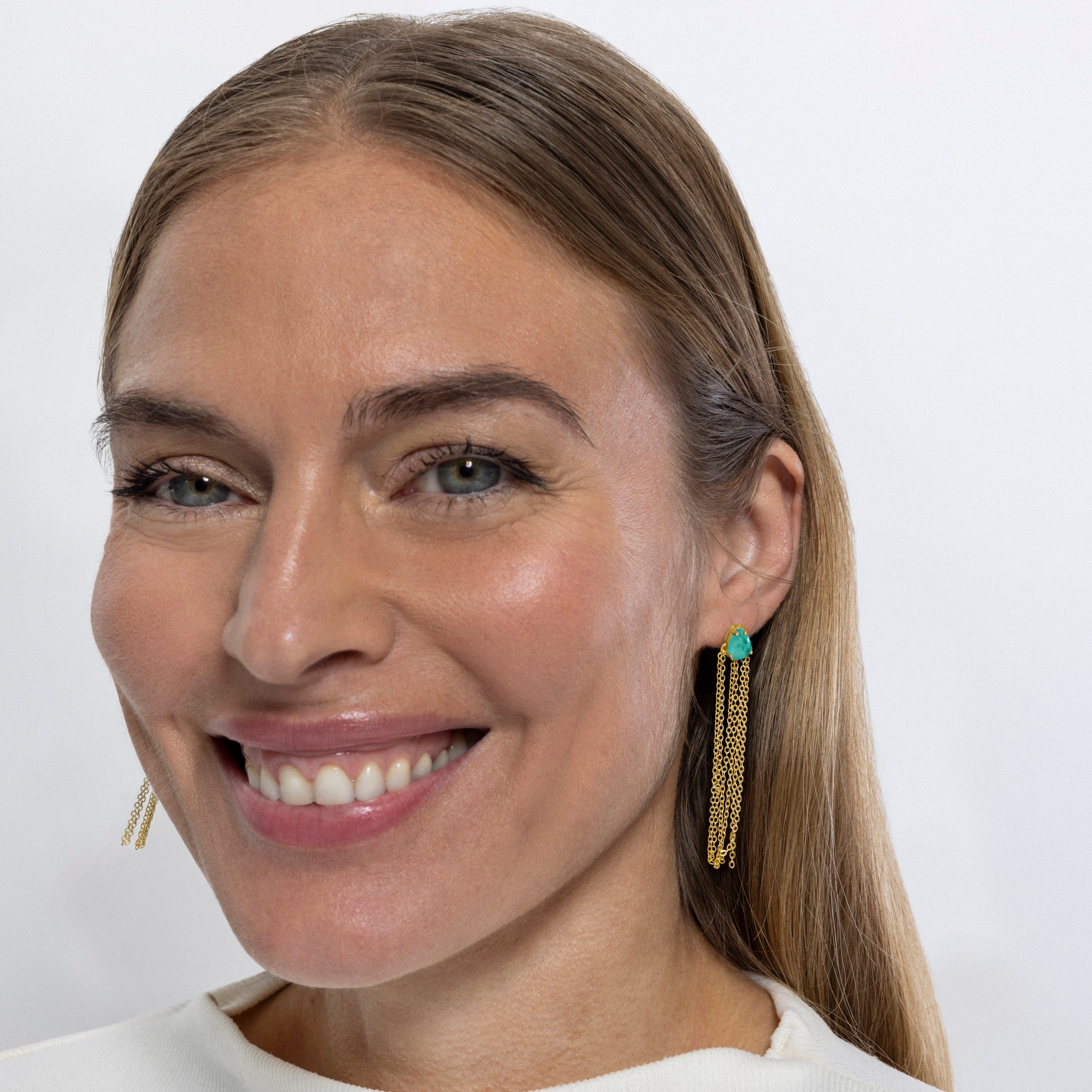 Pendientes de Plata de Ley 925 y Cuarzo Hidrotermal Verde Claro acabados en oro amarillo de 18k - Egah