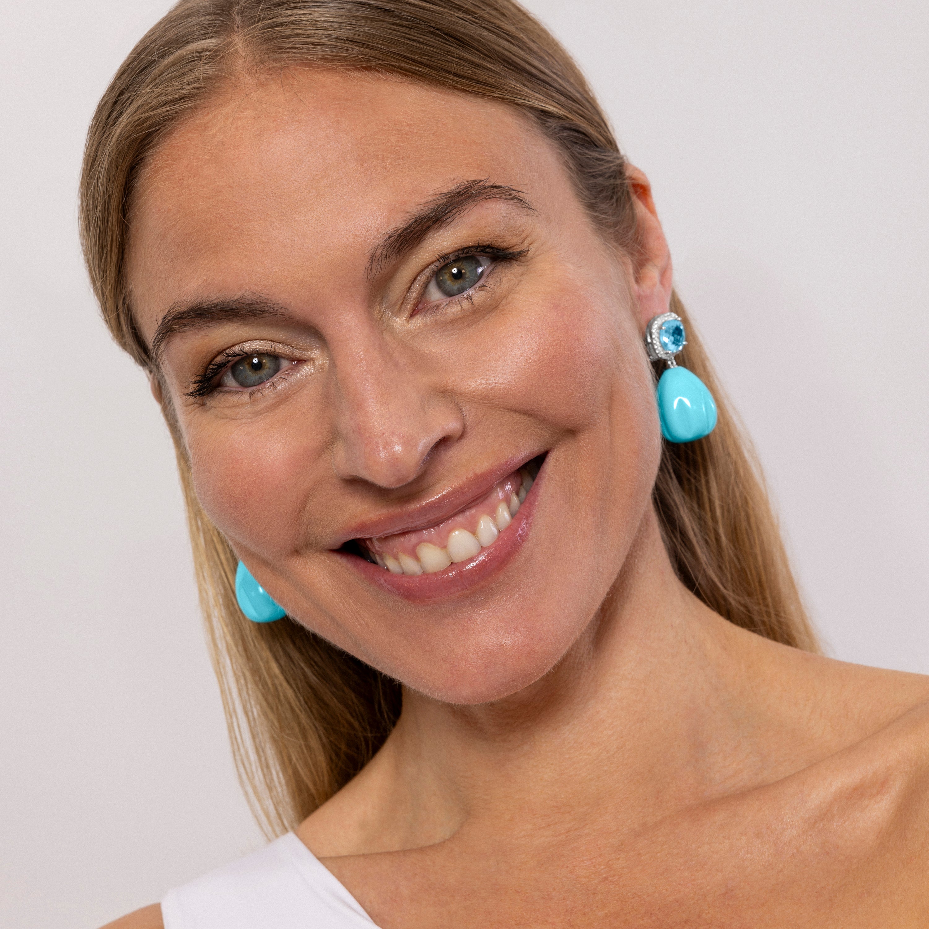 Pendientes de Plata de Ley 925 y Turquesa acabados en rodio - Isaya