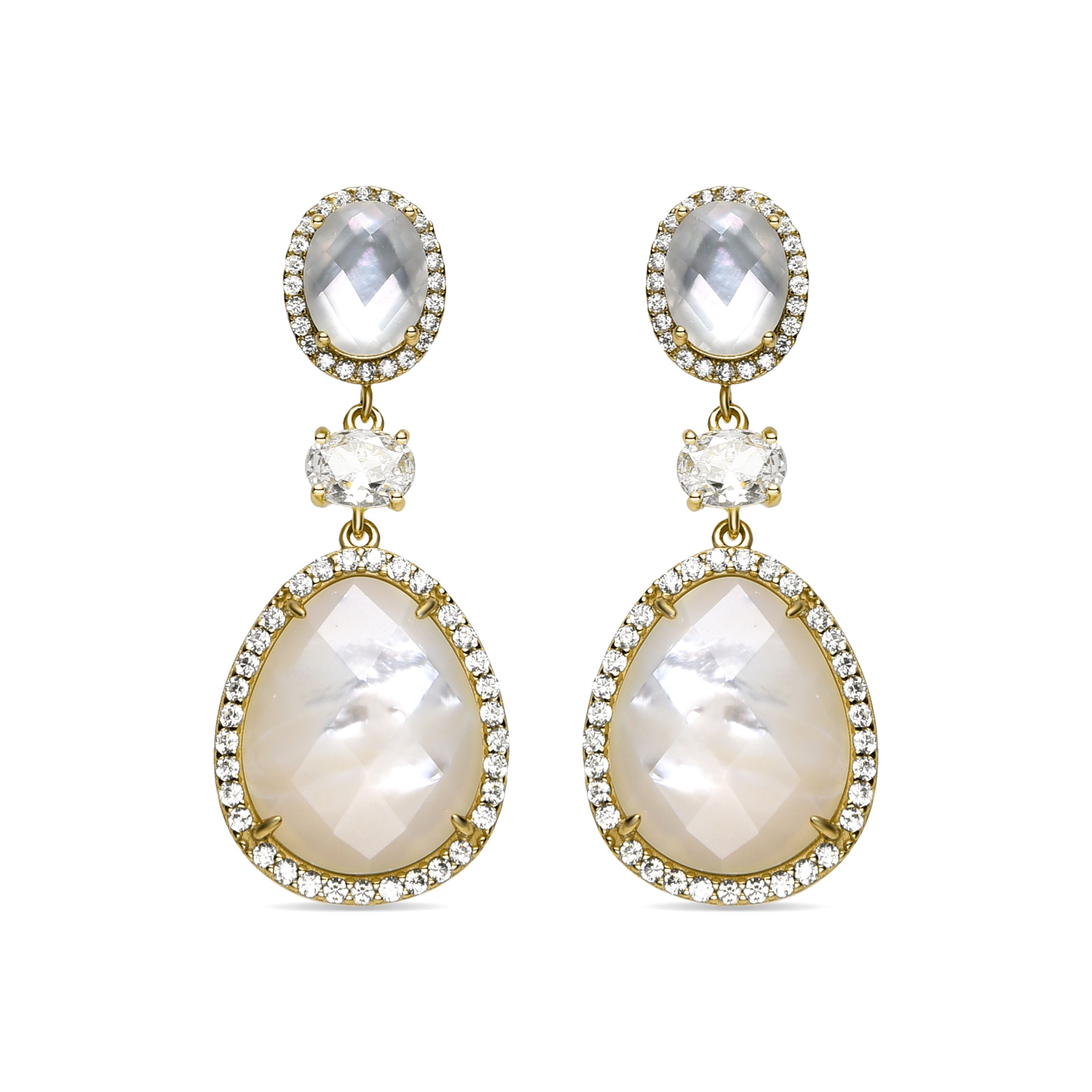 Pendientes de Plata de Ley 925 y Madreperla Blanca acabados en oro amarillo de 18k - Qaraj