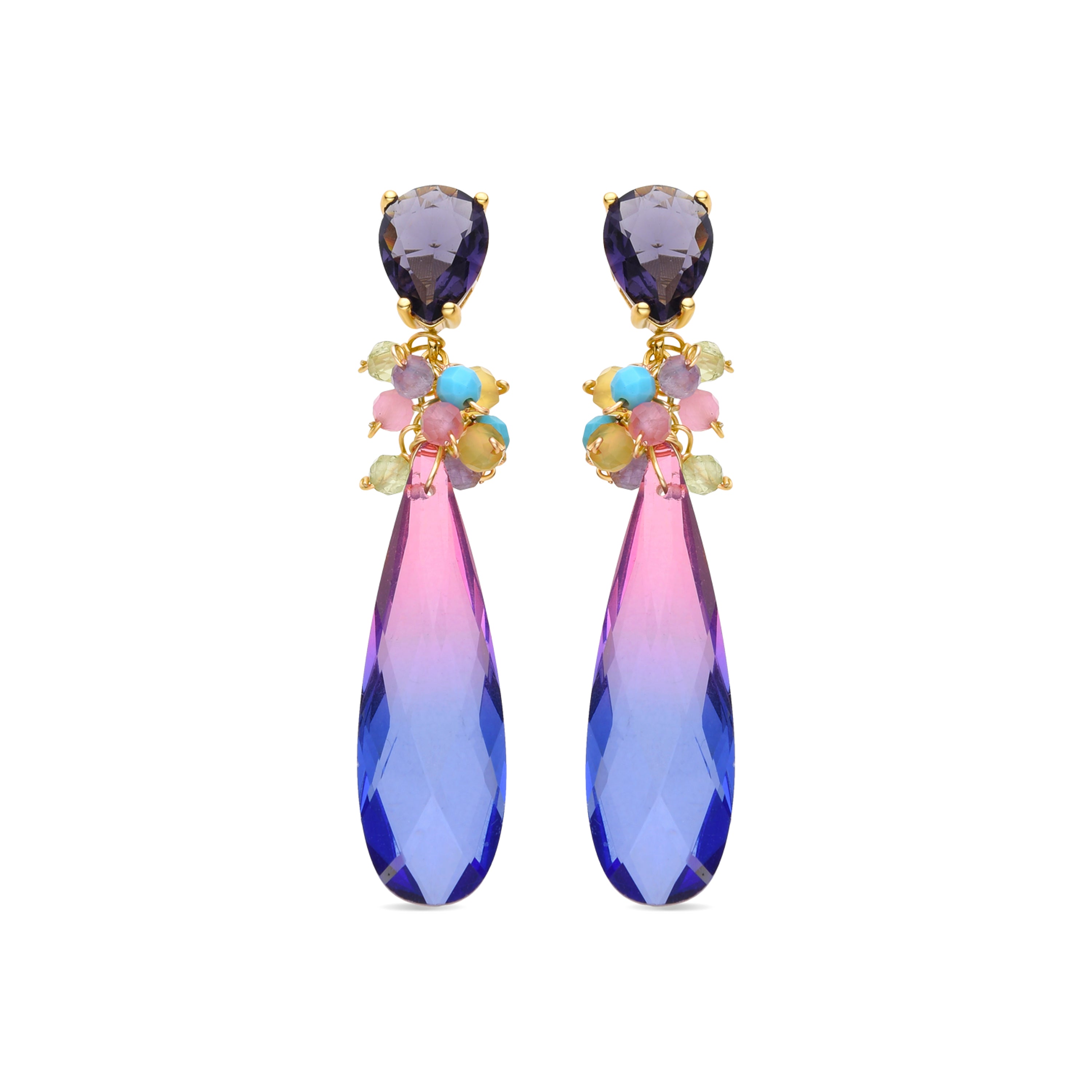 Pendientes de Plata de Ley 925 y Cuarzo Hidrotermal Morado Degradado acabados en oro amarillo de 18k - Ibdur