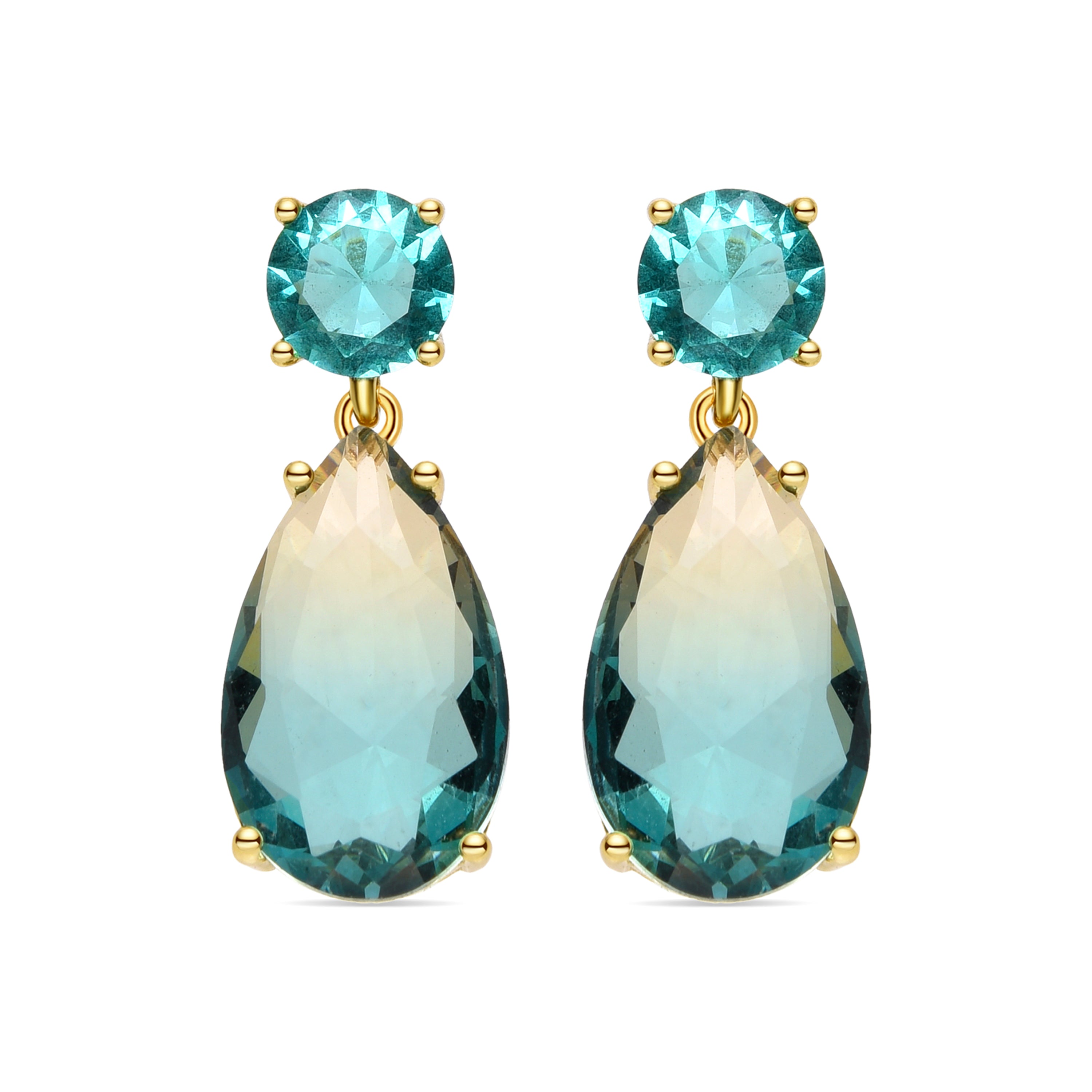 Pendientes de Plata de Ley 925 y Cuarzo Hidrotermal Verde Degradado acabados en oro amarillo de 18k - Yamya