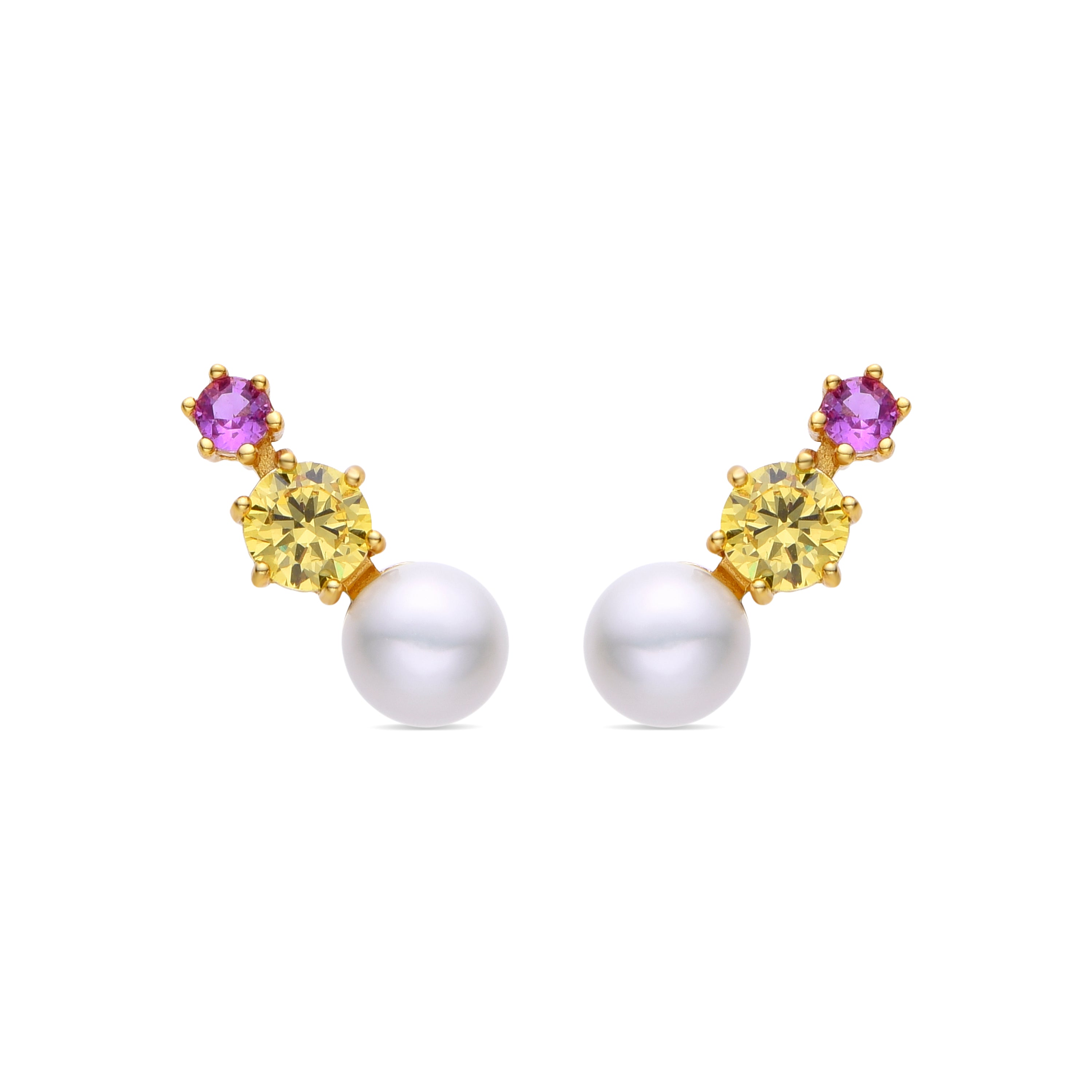 Pendientes de Plata de Ley 925 y Circonita Multicolor acabados en oro amarillo de 18k - Rashu