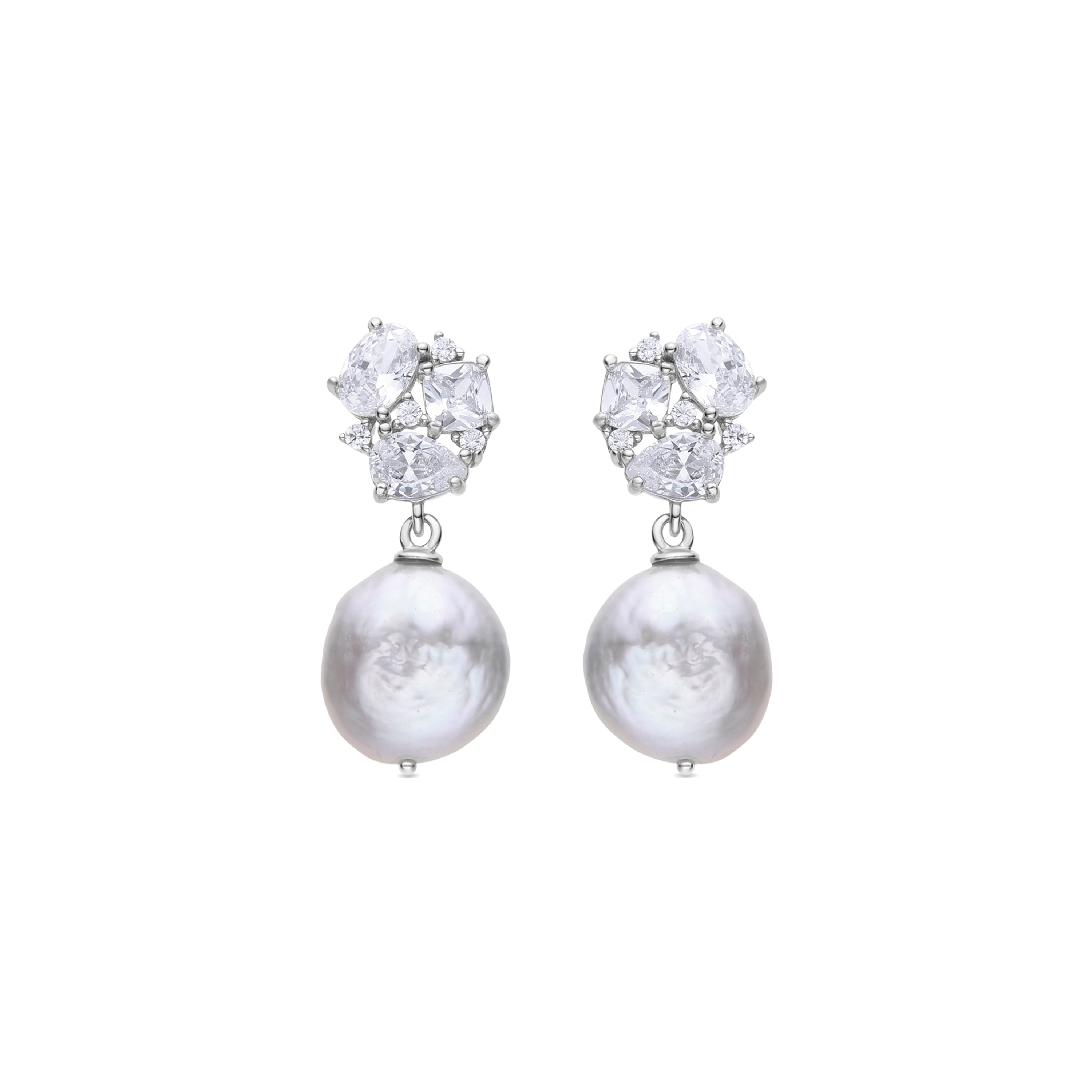 Pendientes de Plata de Ley 925 y Perla Blanca acabados en rodio - Yauz