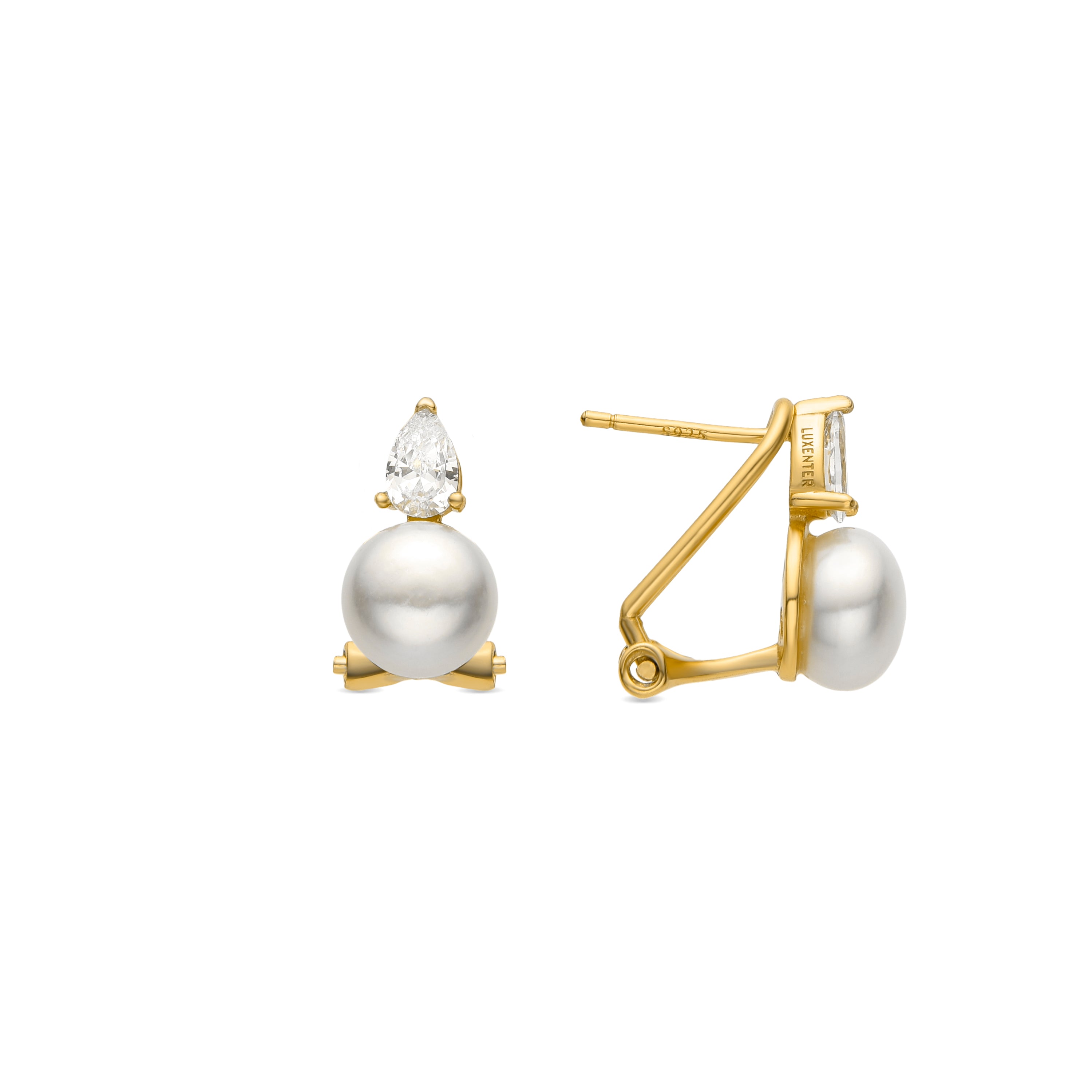 Pendientes de Plata de Ley 925 y Perla Blanca acabados en oro amarillo de 18k - Saayn