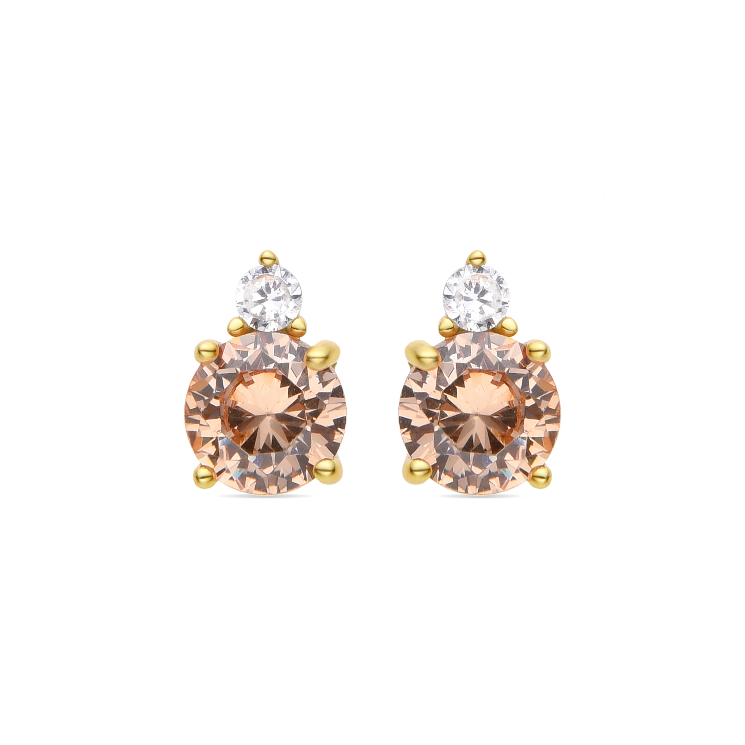 Pendientes de Plata de Ley 925 y Circonita Champagne acabados en oro amarillo de 18k - Akma