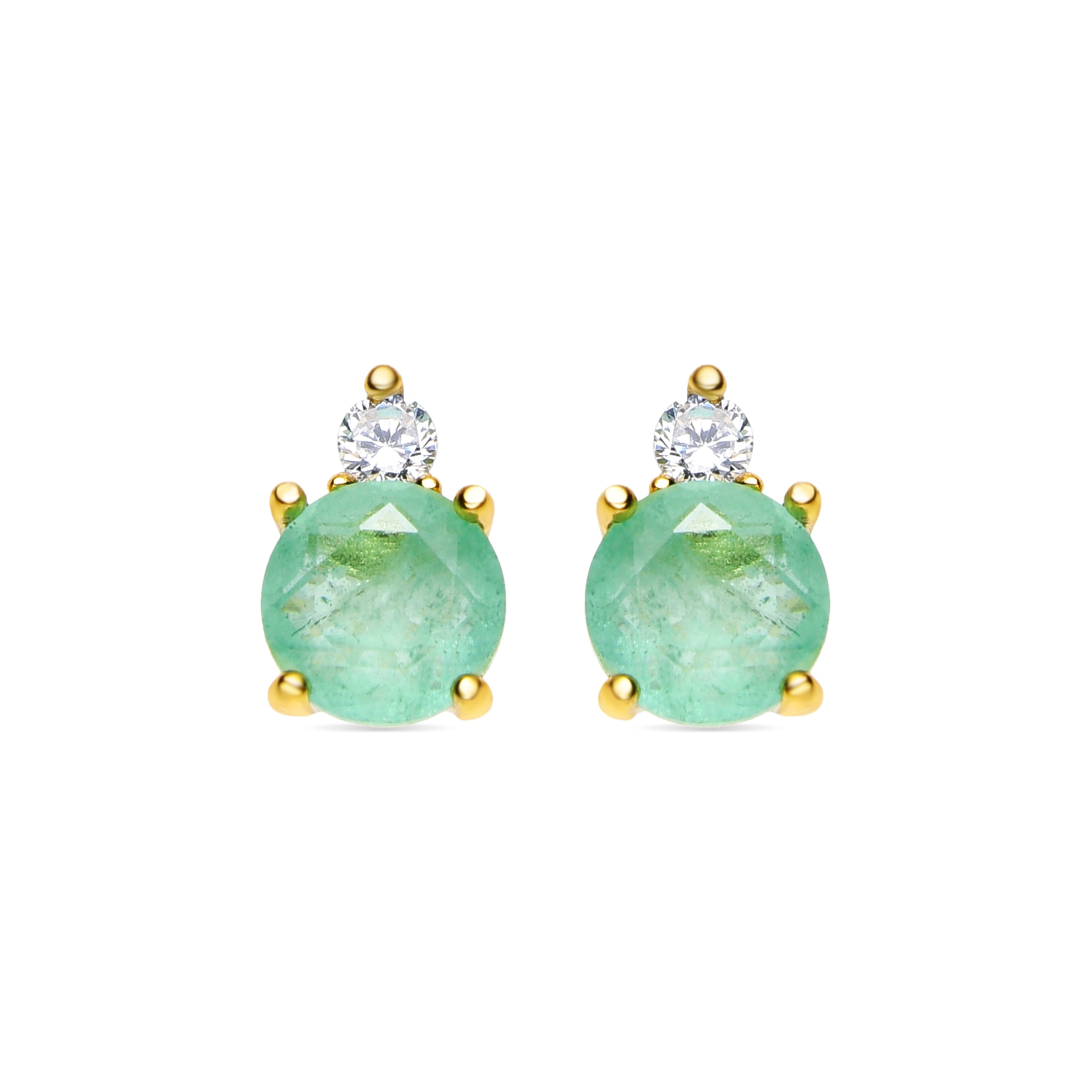 Pendientes de Plata de Ley 925 y Cuarzo Hidrotermal Verde Pastel acabado oro 18k - Akma