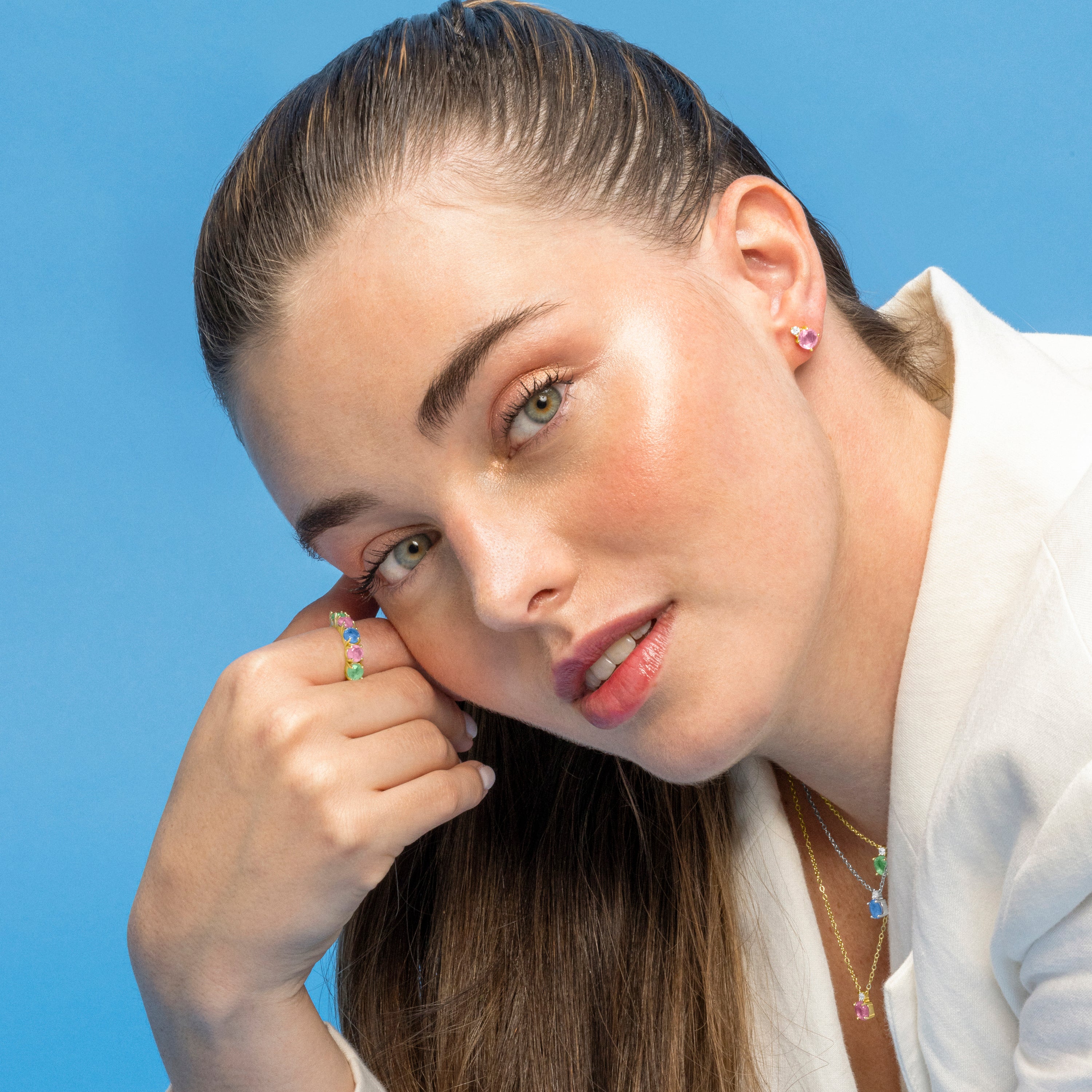 Pendientes de Plata de Ley 925 y Cuarzo Hidrotermal Kunzita acabado oro 18k - Akma