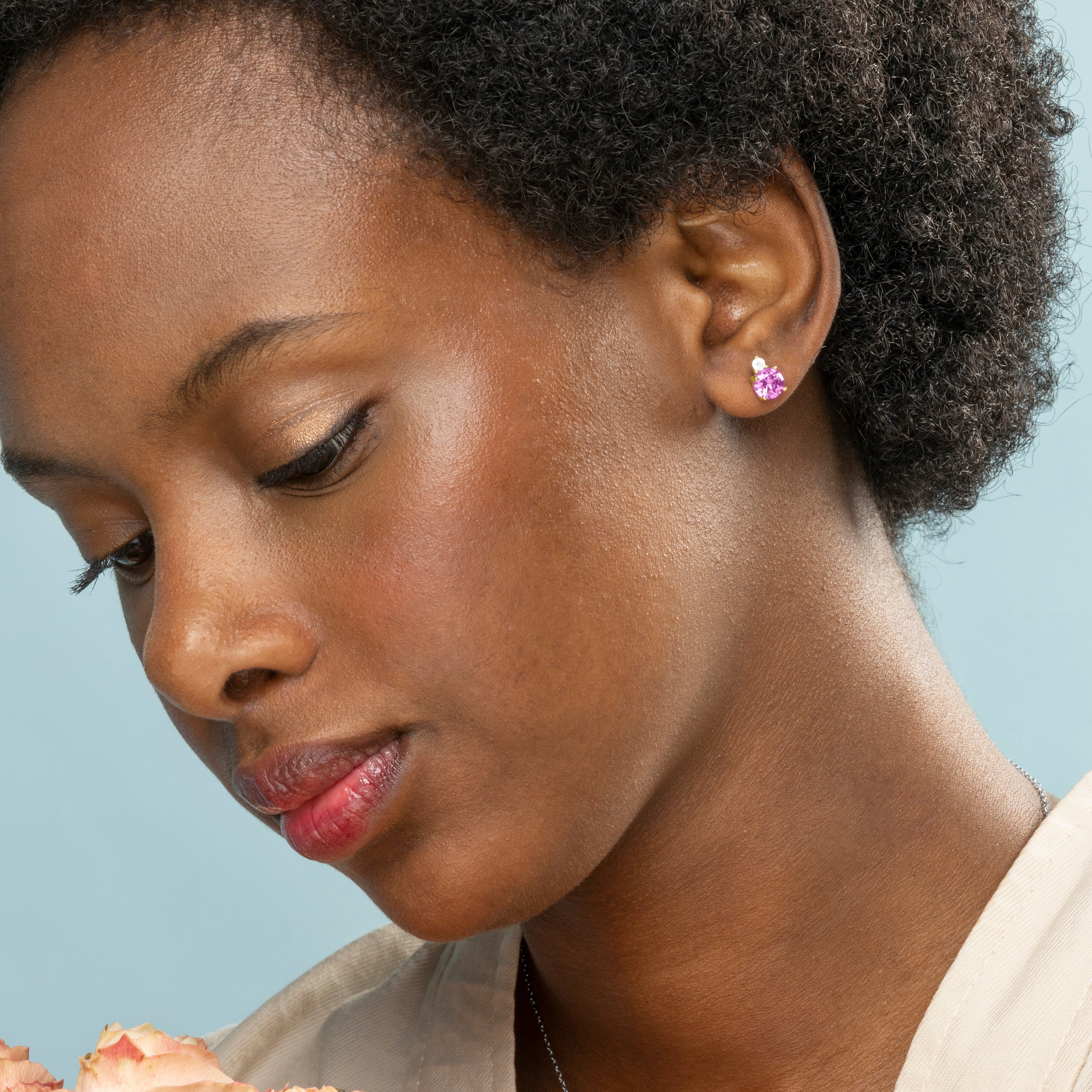 Pendientes de Plata de Ley 925 y Circonita Rosa acabados en oro amarillo de 18k - Akma