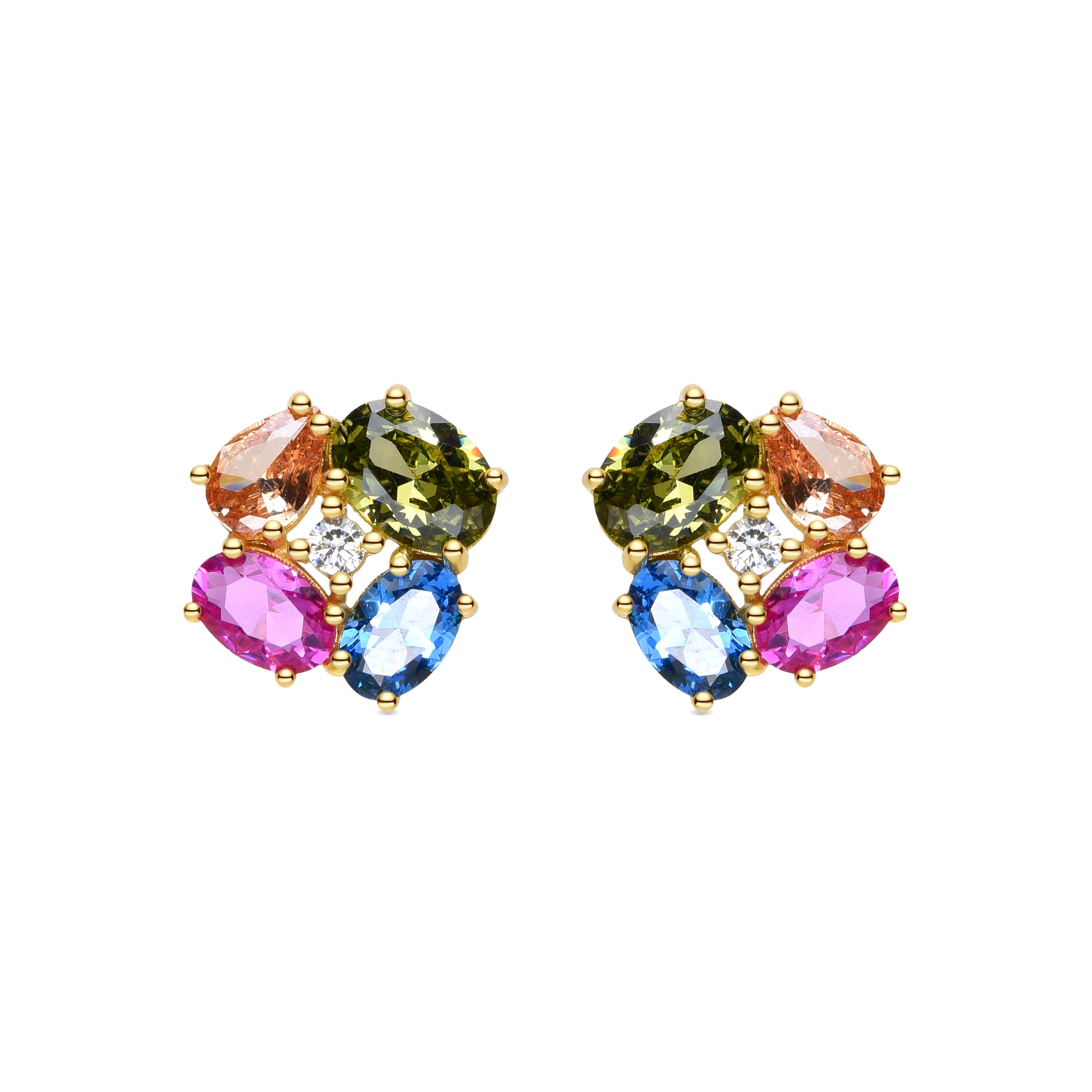 Pendientes de Plata de Ley 925 y Circonita Multicolor acabados en oro amarillo de 18k - Ilsah