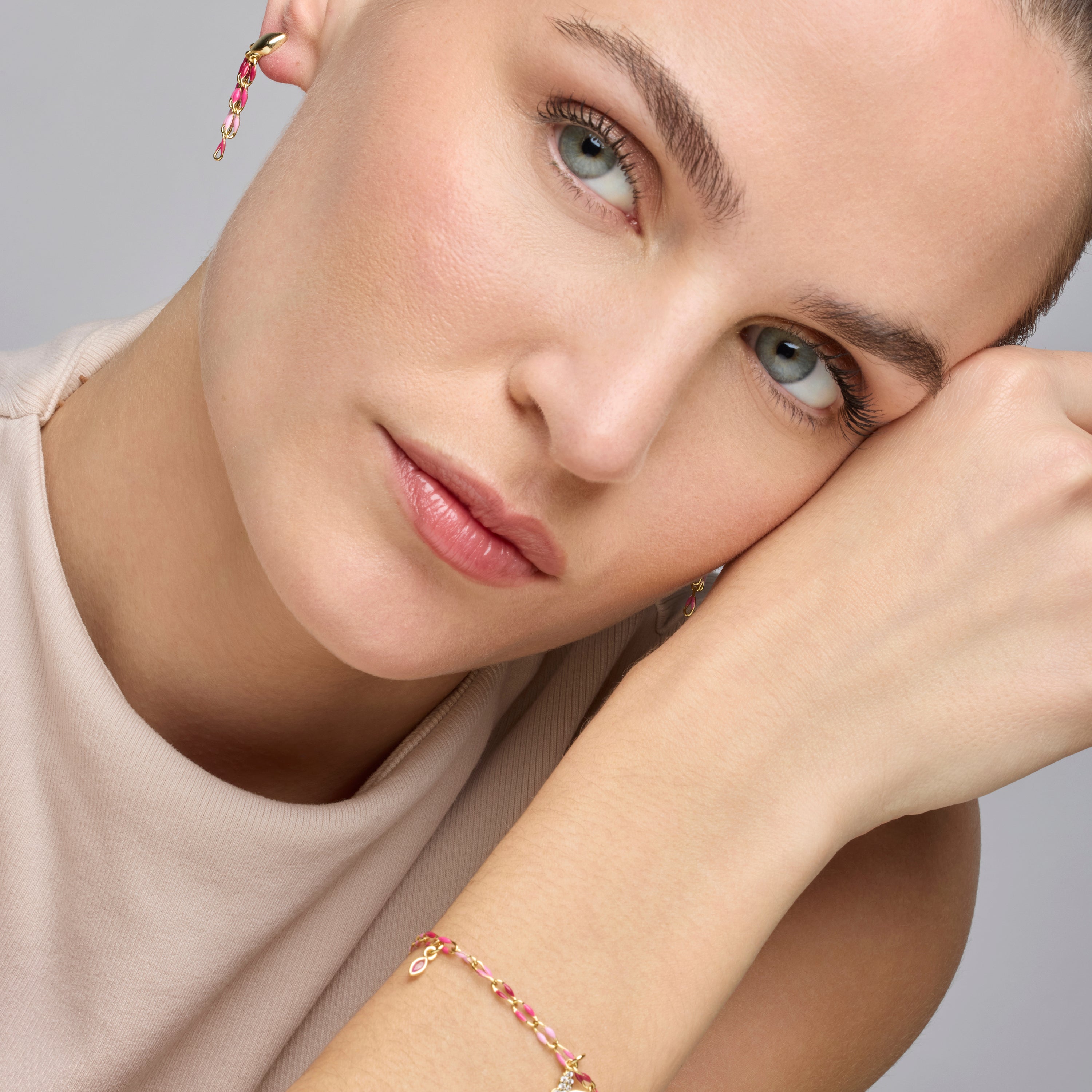 Pendientes de Plata de Ley 925 y Lacado Rosa acabado oro amarillo de 18k - Shione