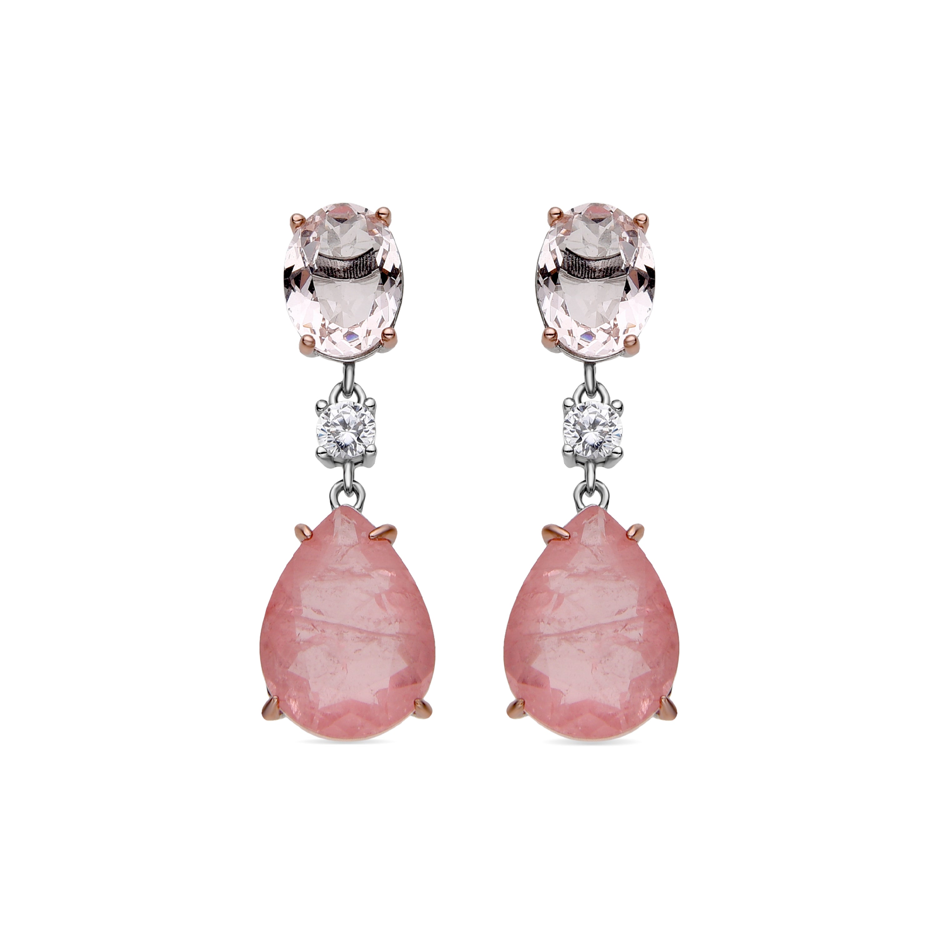 Pendientes de Plata de Ley 925 y Cuarzo Hidrotermal Rosa Acabado En Oro Rosa de 18K - Ceuth