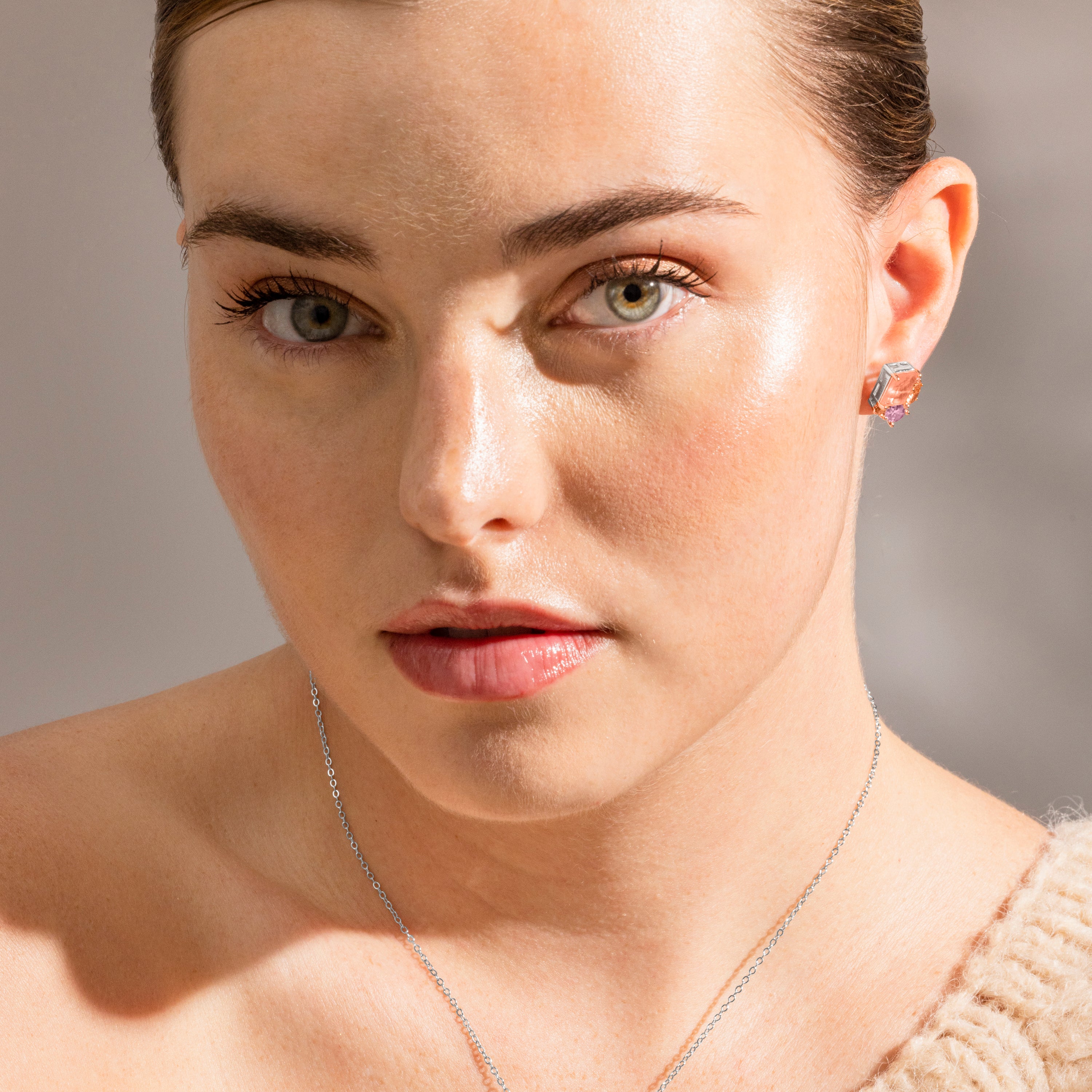 Pendientes de Plata de Ley 925 y Cuarzo Hidrotermal Rosa Acabado En Oro Rosa de 18K - Baelu