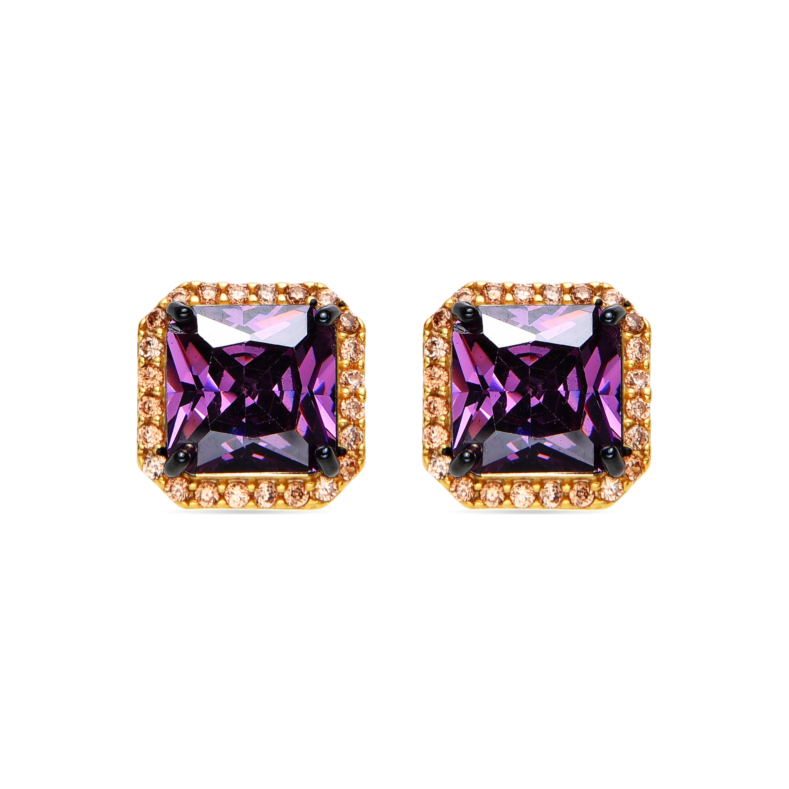 Pendientes de Plata de Ley 925 y Circonita Champagne acabado oro 18k - Nehu