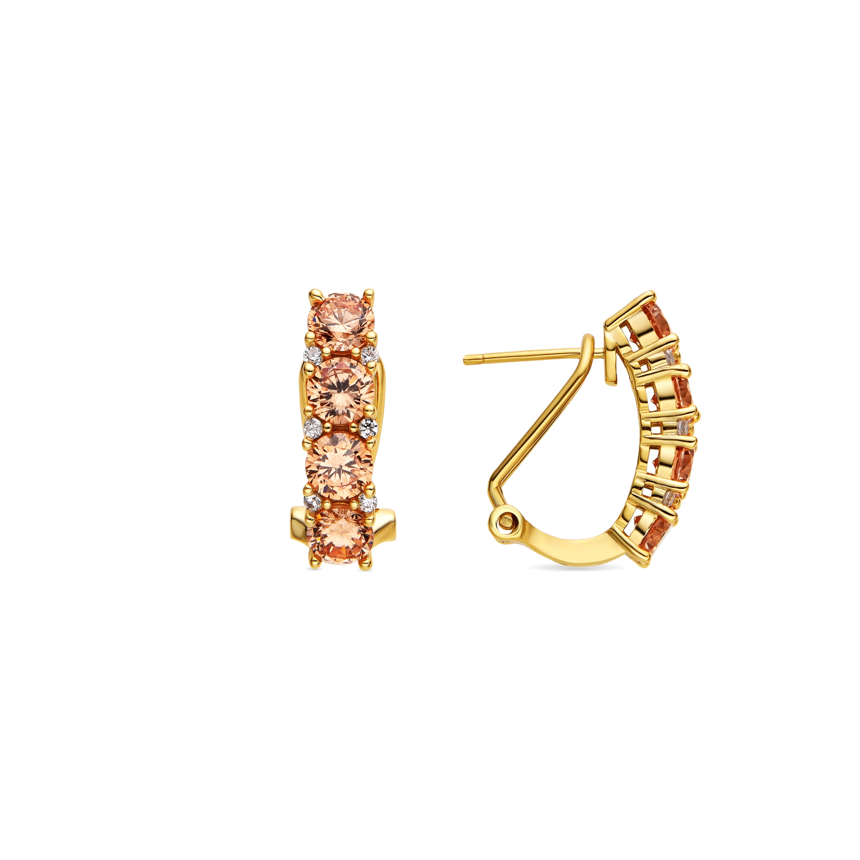 Pendientes de Plata de Ley 925 y Circonita Champagne acabado oro 18k - Magaz