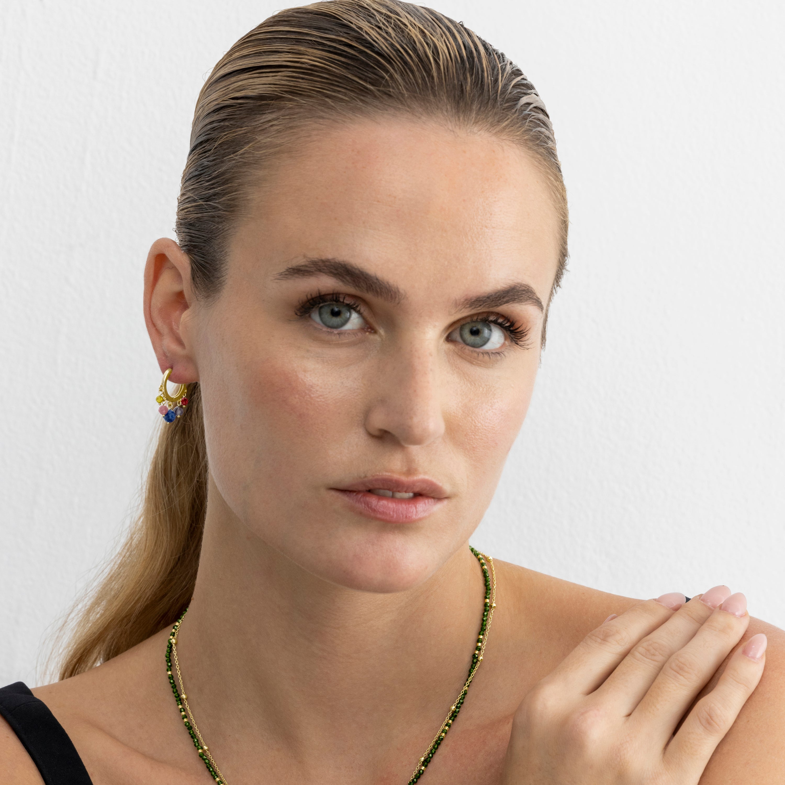 Pendientes de Plata de Ley 925 y Cristal Multicolor acabado oro 18k - Tefilo