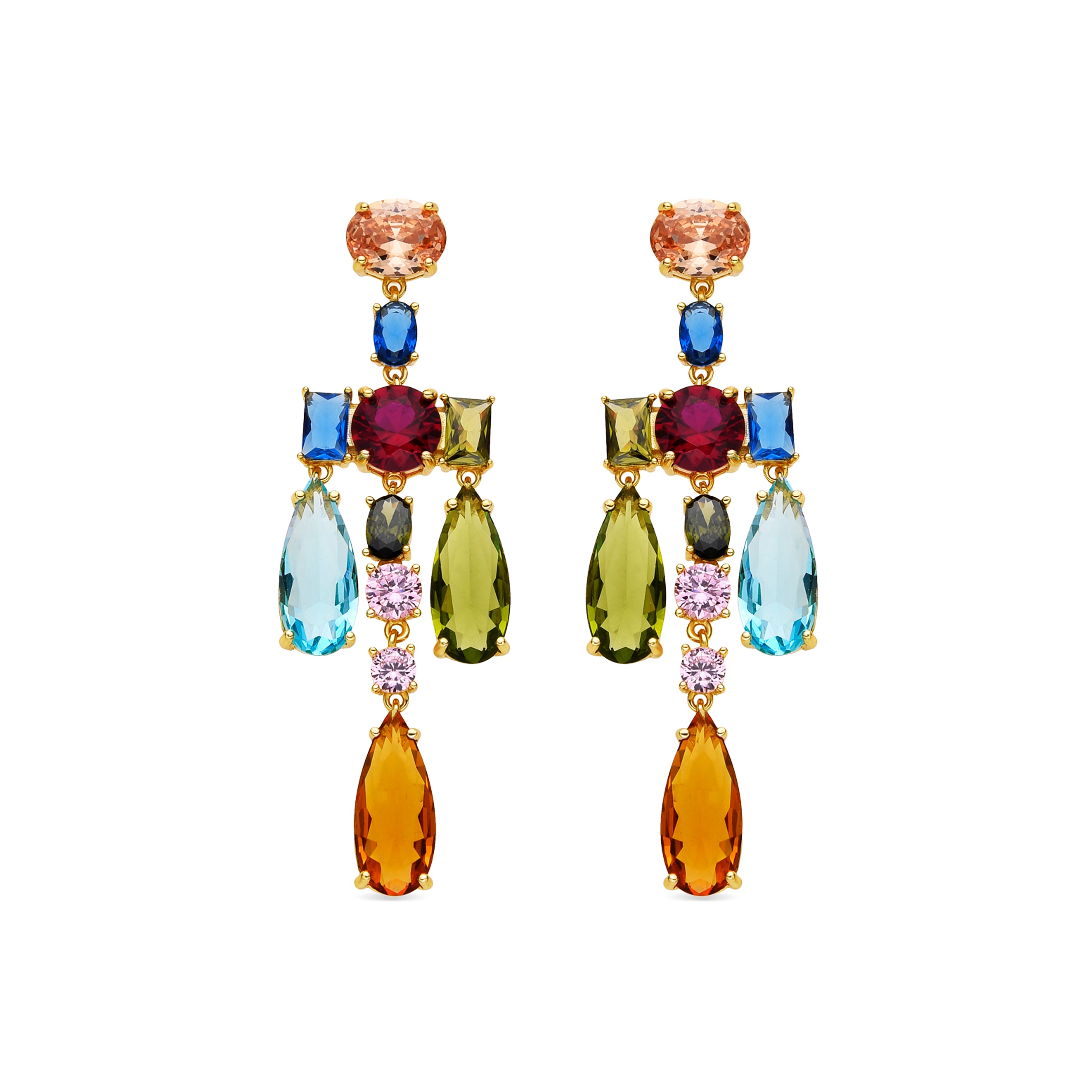 Pendientes de Plata de Ley 925 y Circonita Multicolor acabado oro 18k - Lymo