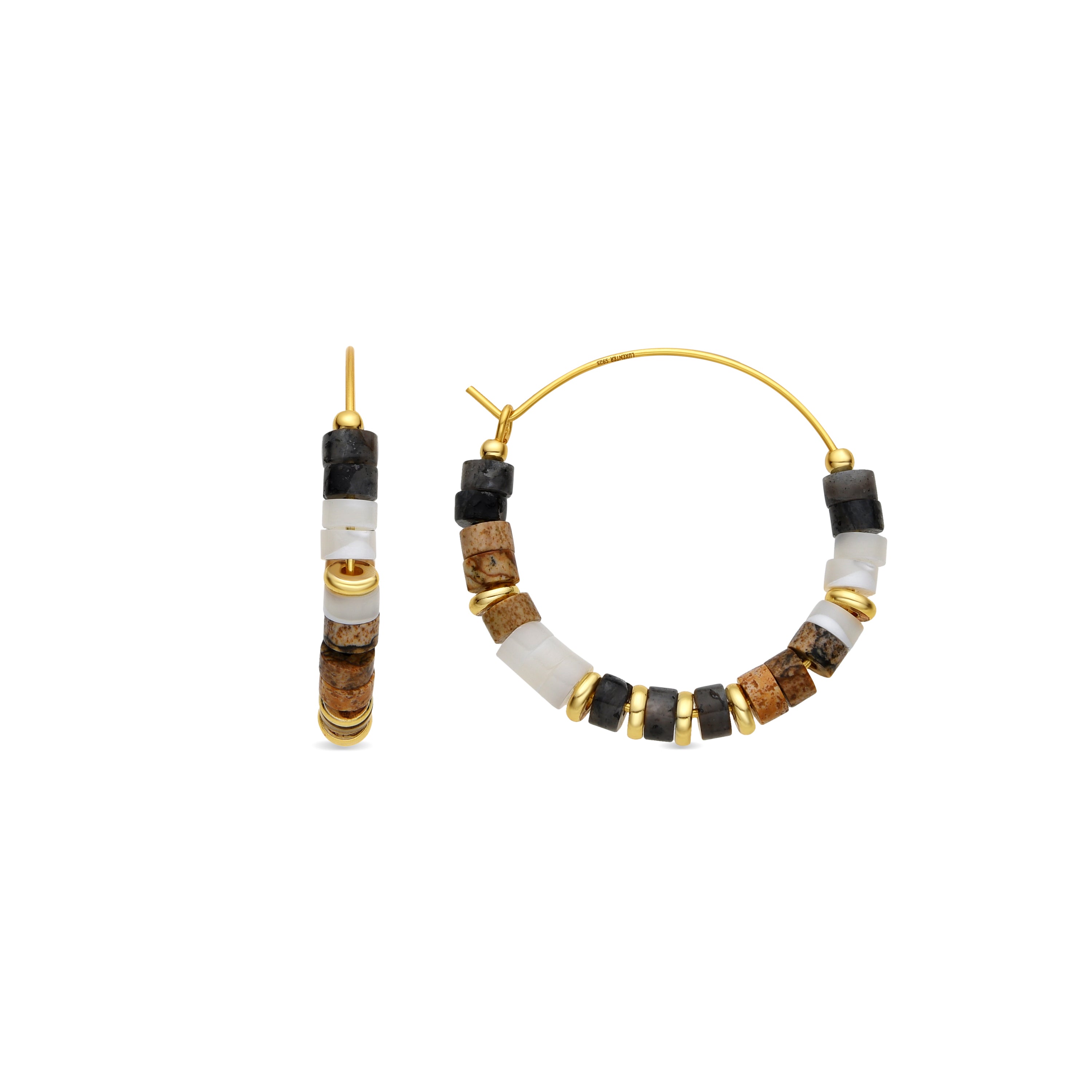 Pendientes de Plata de Ley 925 y Ojo de Tigre acabado oro amarillo de 18k - Gelmi