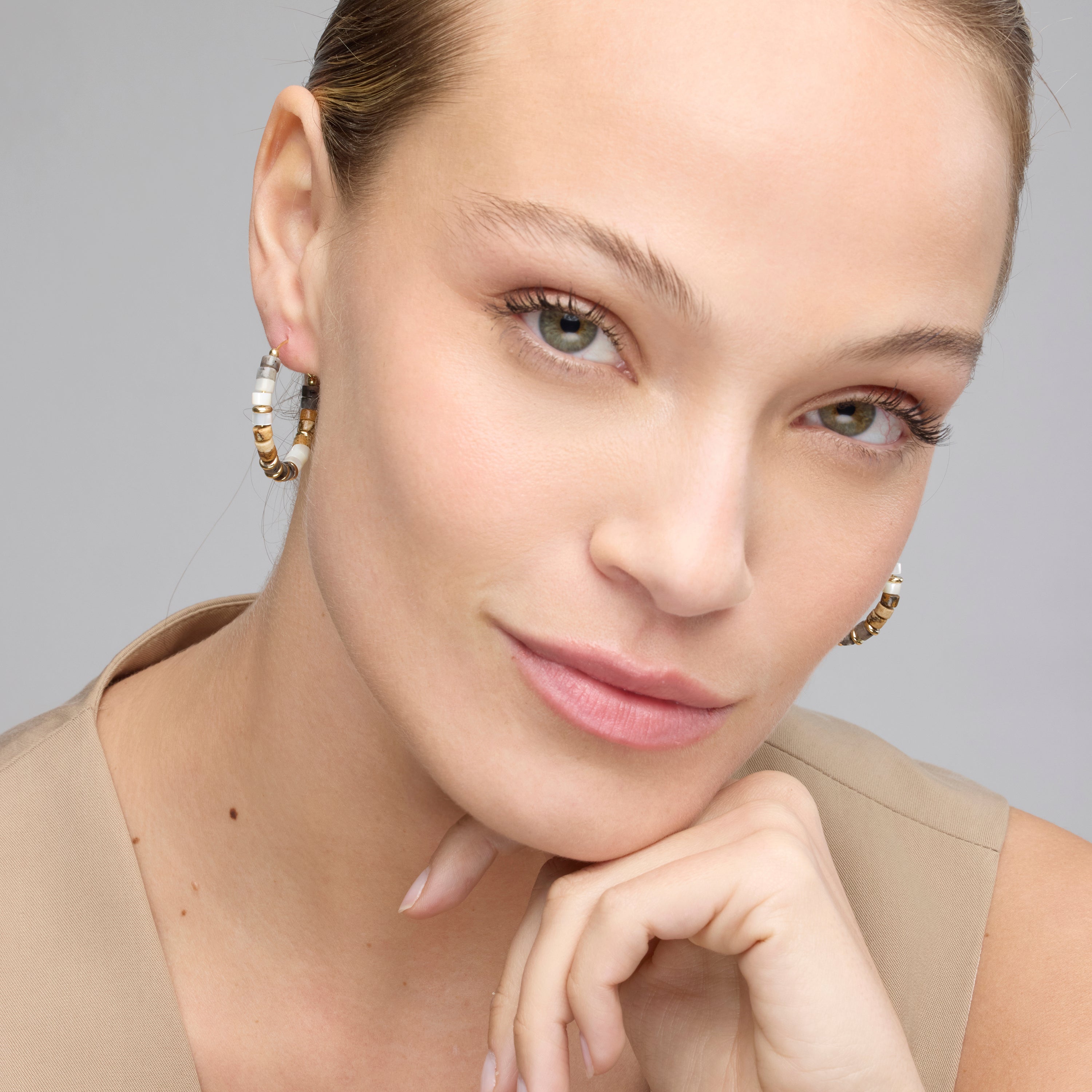 Pendientes de Plata de Ley 925 y Ojo de Tigre acabado oro amarillo de 18k - Gelmi