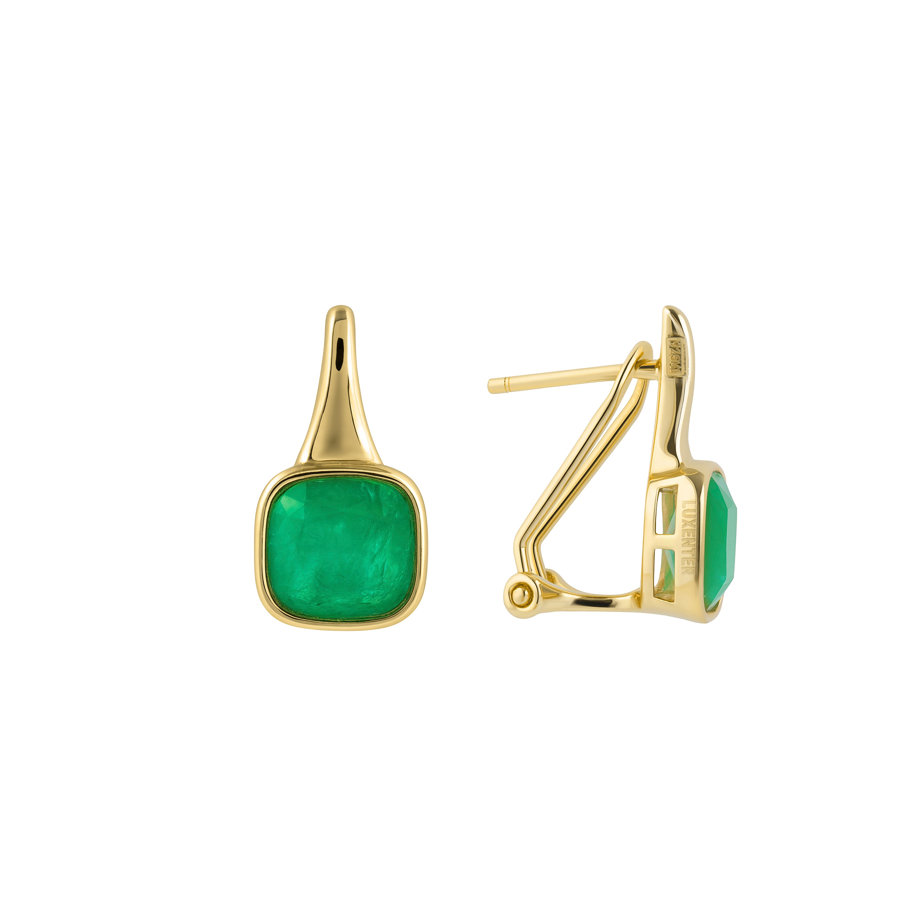 Pendientes de Plata de Ley 925 y Cuarzo Hidrotermal Verde Paraiba acabado en oro amarillo 18k - Derly