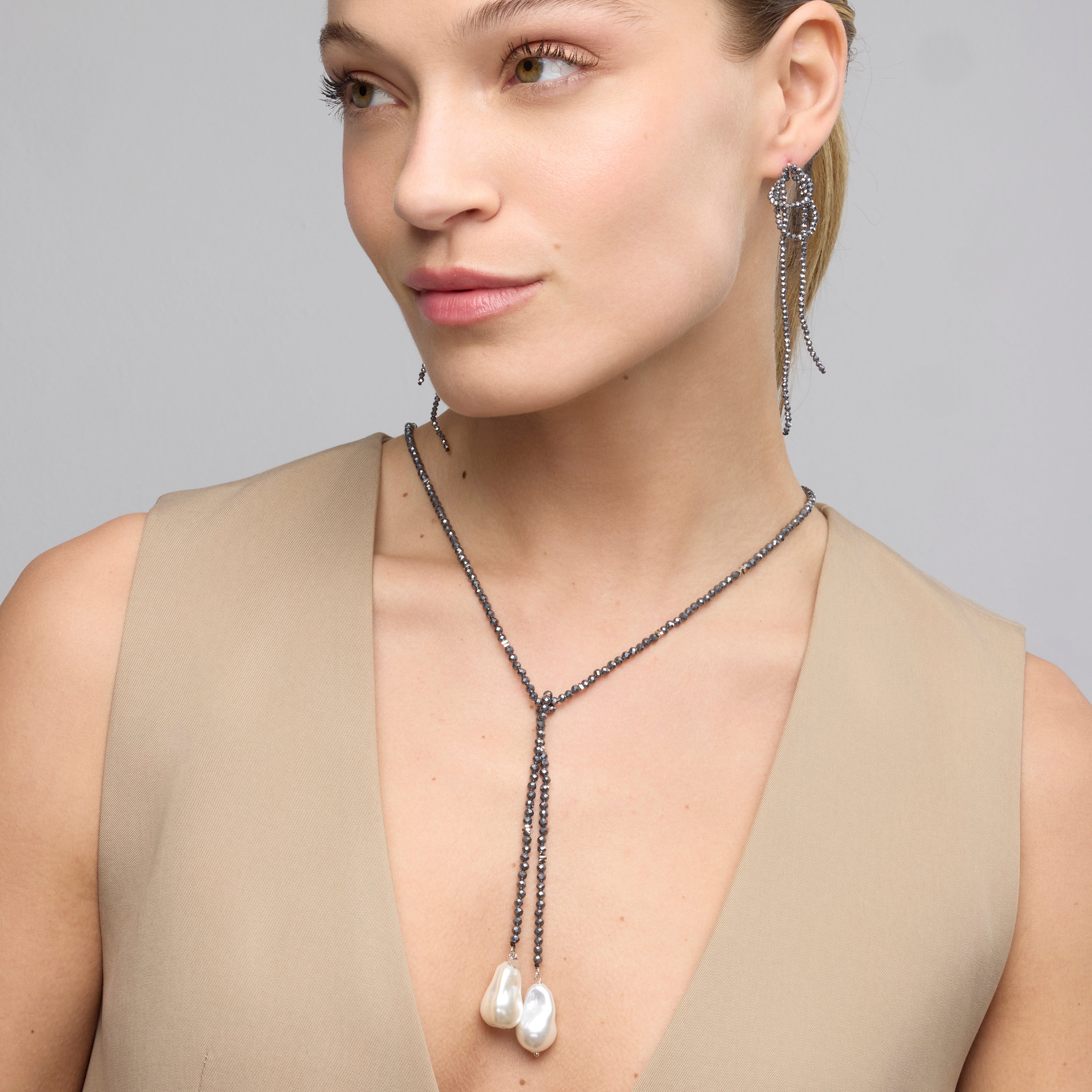 Pendientes de Plata de Ley 925 y Hematite acabado rodio - Lima