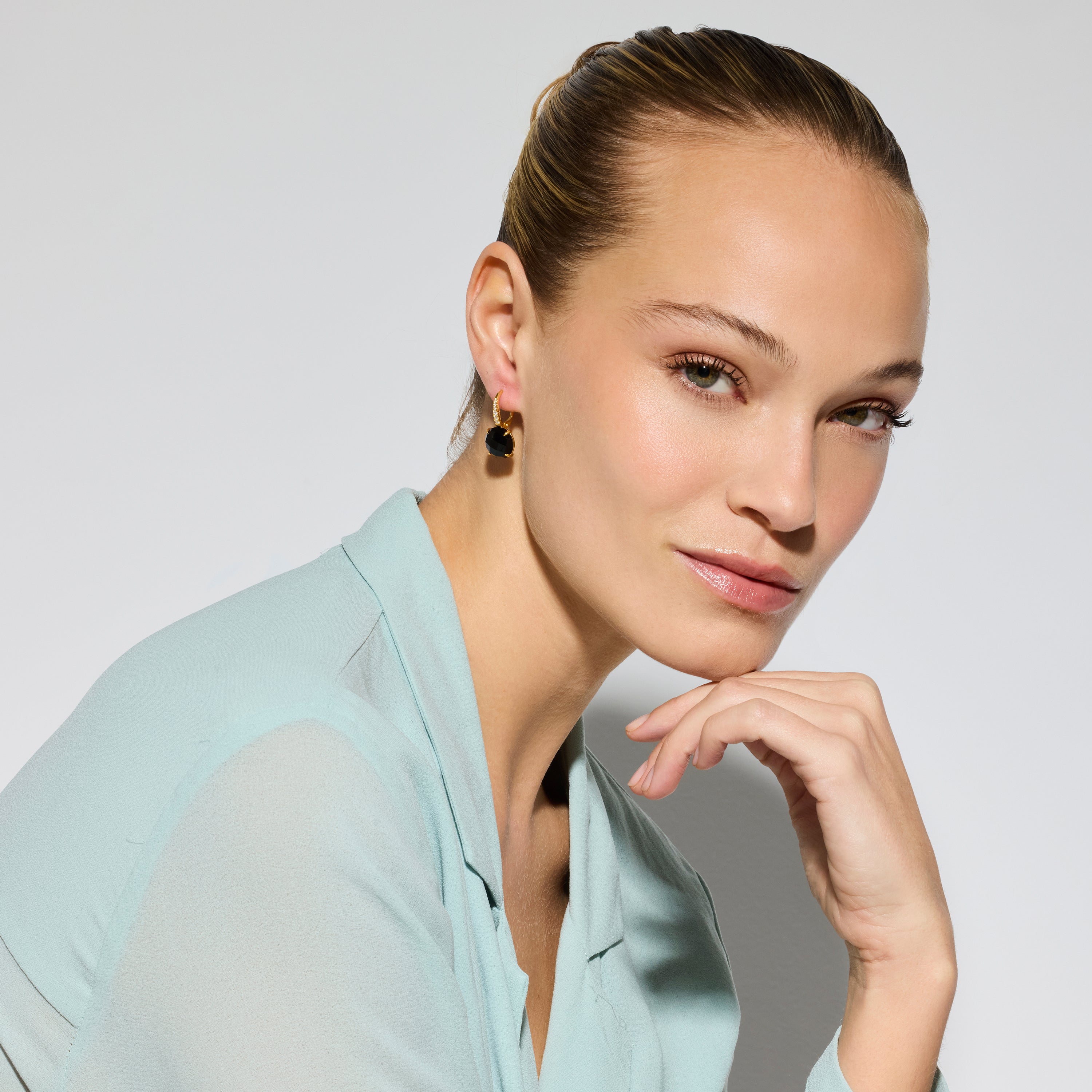 Pendientes de Plata de Ley 925 y Cuarzo Hidrotermal Onix acabado oro amarillo de 18k - Lior