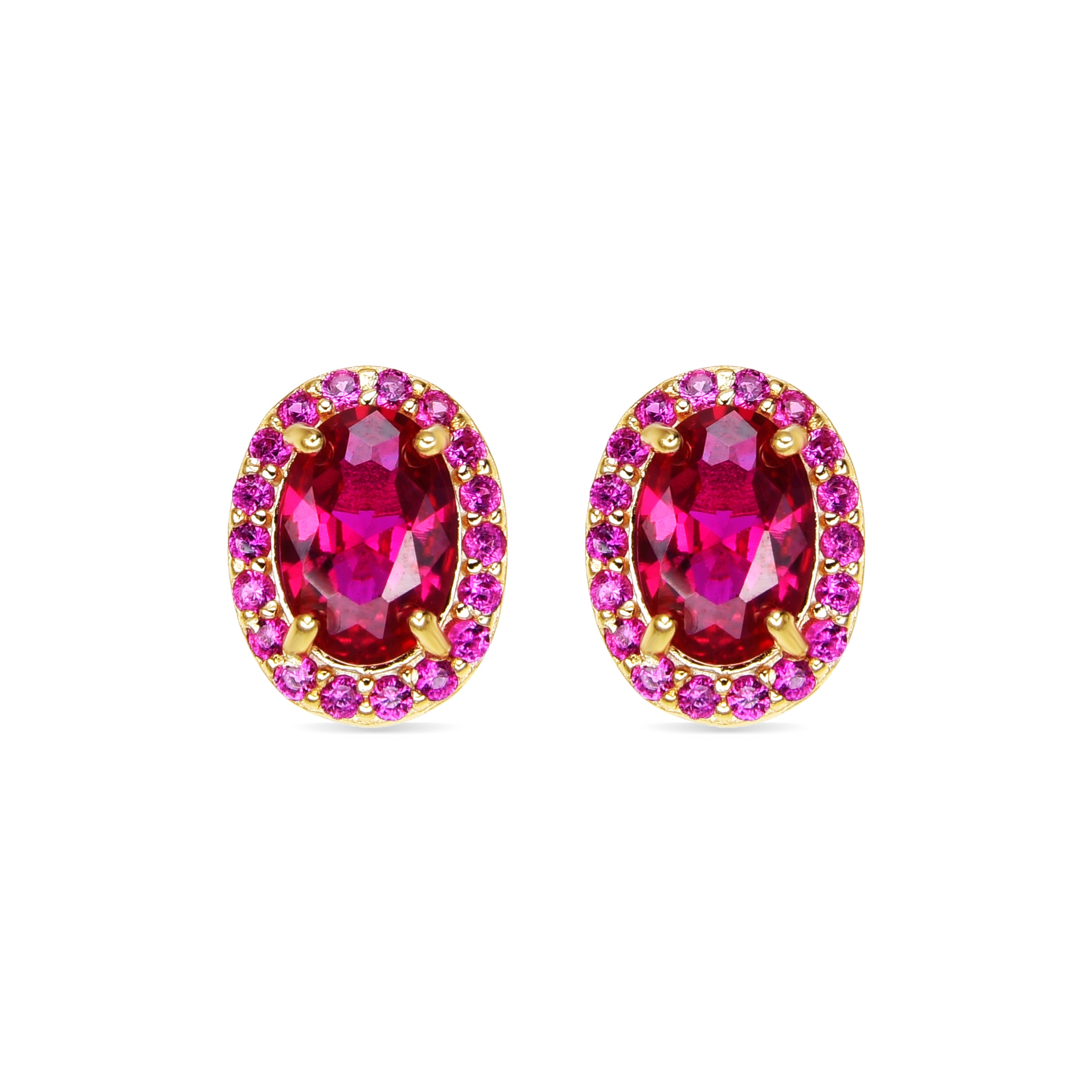 Pendientes de Plata de Ley 925 y Circonita Rubí acabado oro amarillo de 18k - Unxo