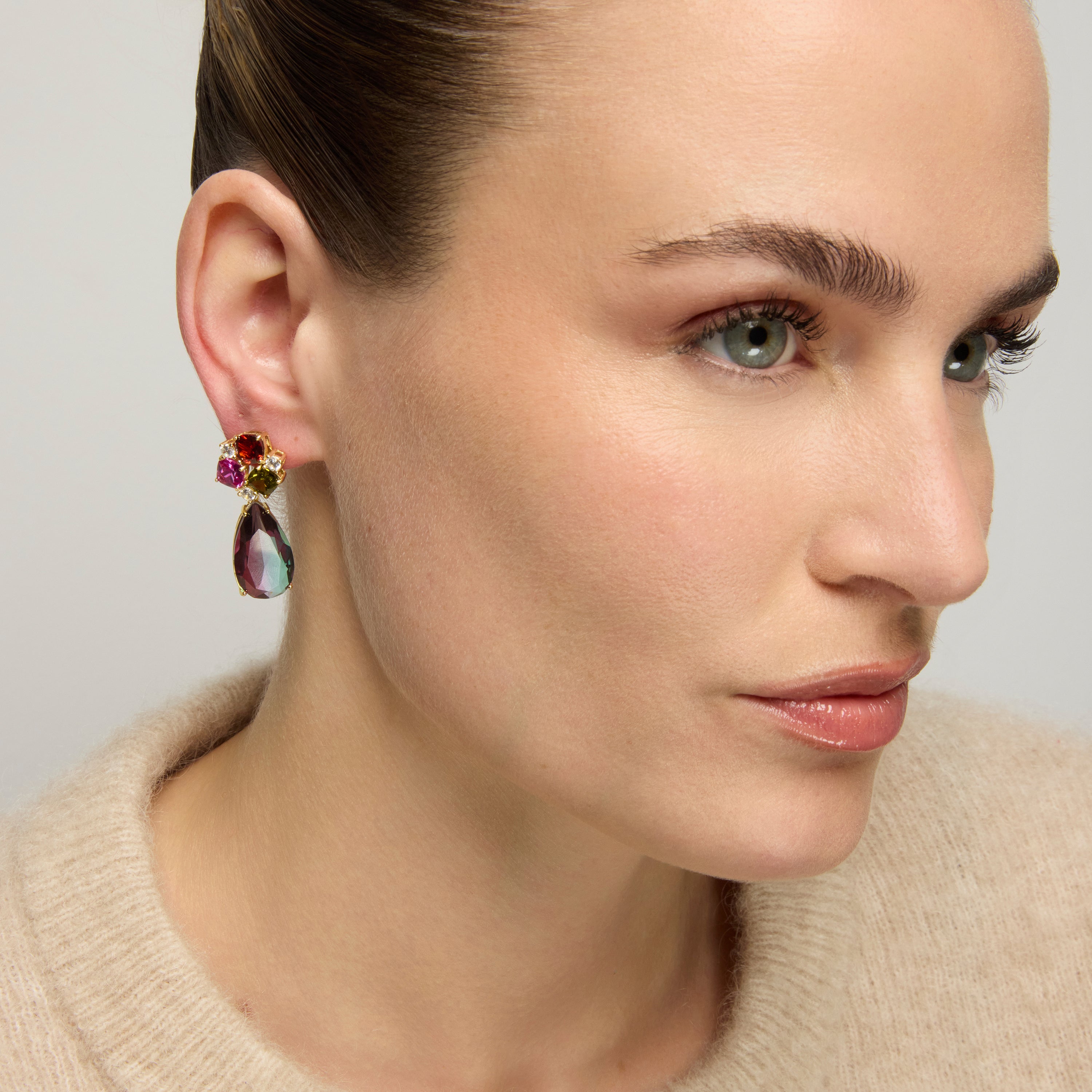 Pendientes de Plata de Ley 925 y Cuarzo Hidrotermal Turmalina acabado oro amarillo de 18k - Sarabal