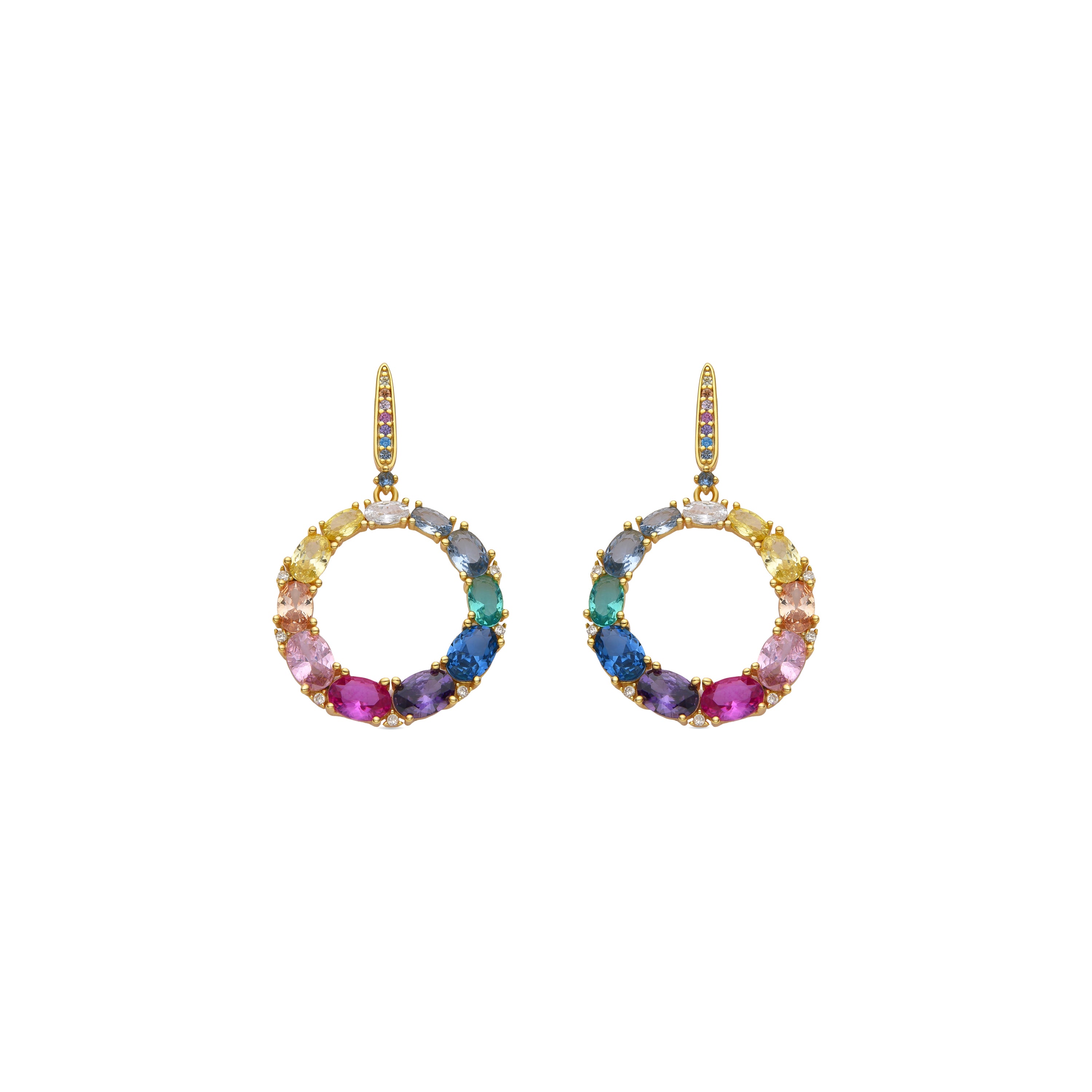 Pendientes de Plata de Ley 925 y Circonita Multicolor acabado oro amarillo de 18k - Sanli