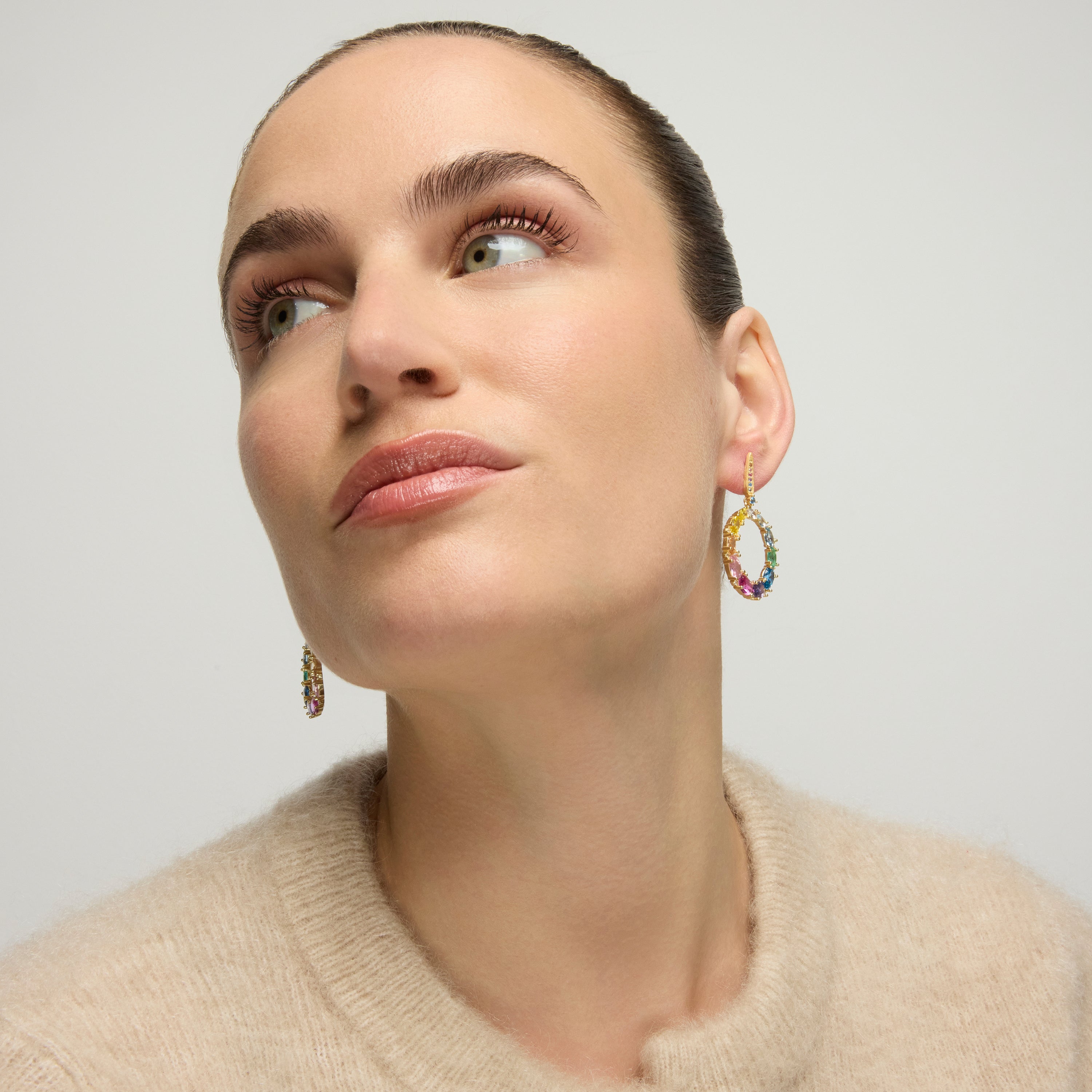 Pendientes de Plata de Ley 925 y Circonita Multicolor acabado oro amarillo de 18k - Sanli