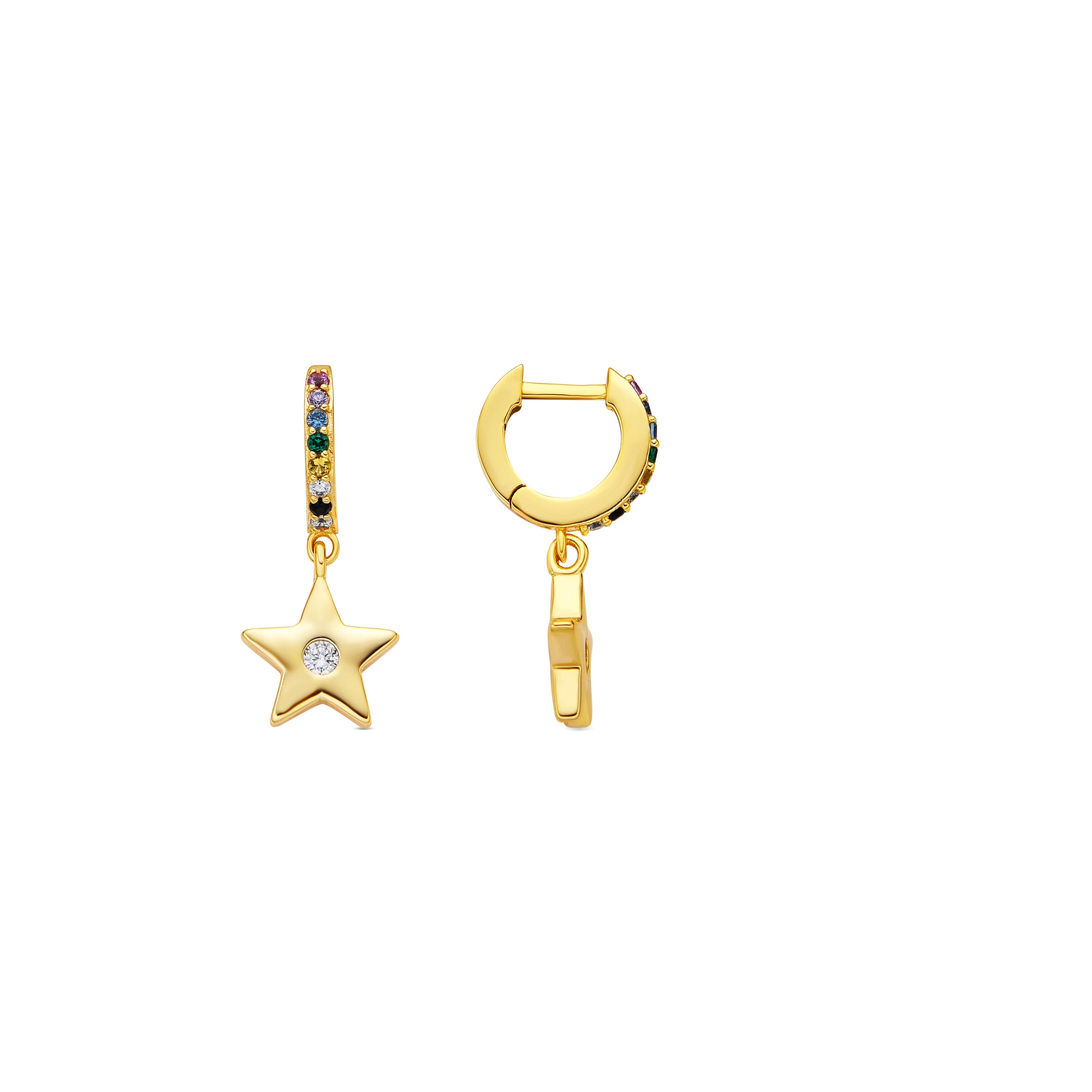 Pendientes de Plata de Ley 925 y Circonita Multicolor acabado oro amarillo de 18k - Estrella