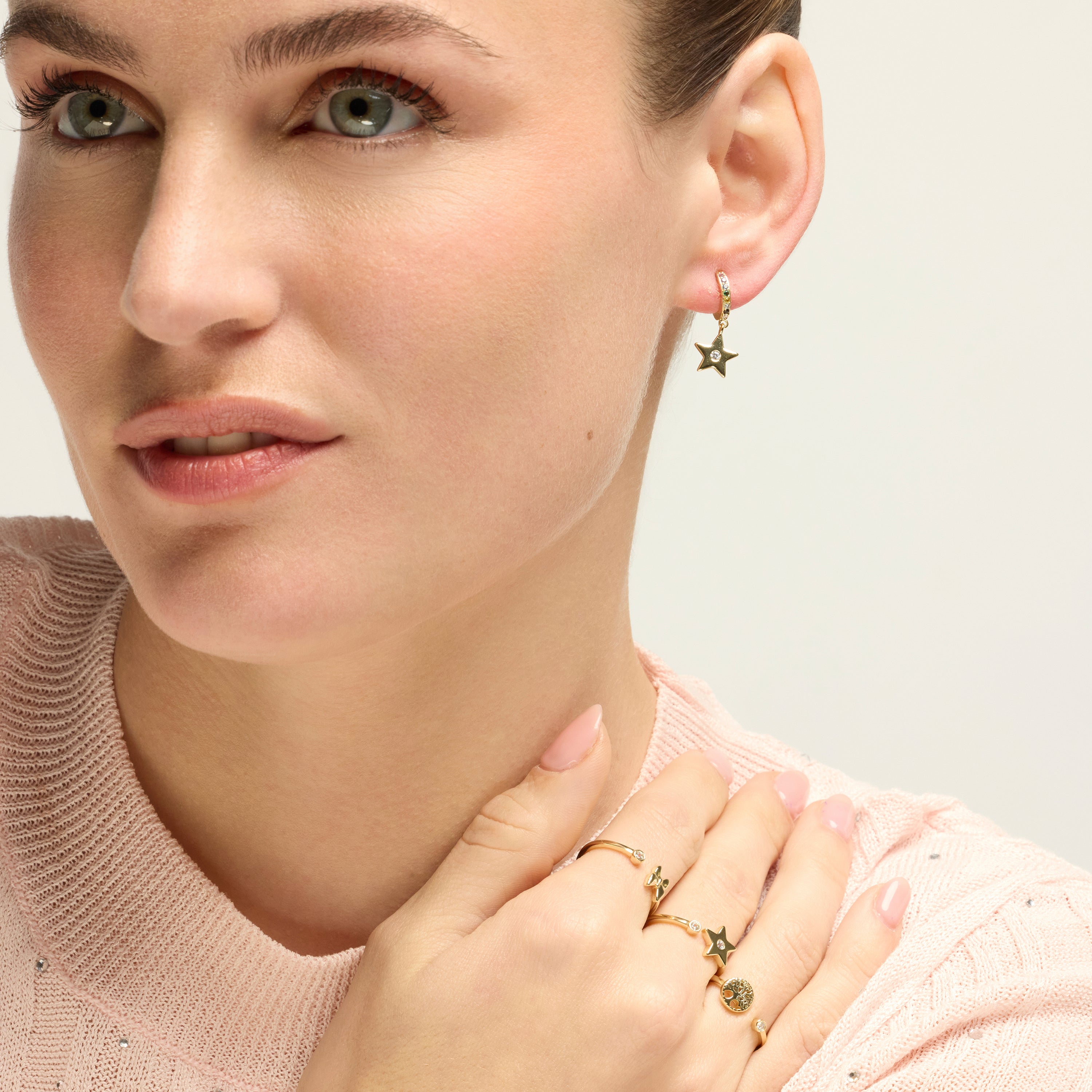 Pendientes de Plata de Ley 925 y Circonita Multicolor acabado oro amarillo de 18k - Estrella