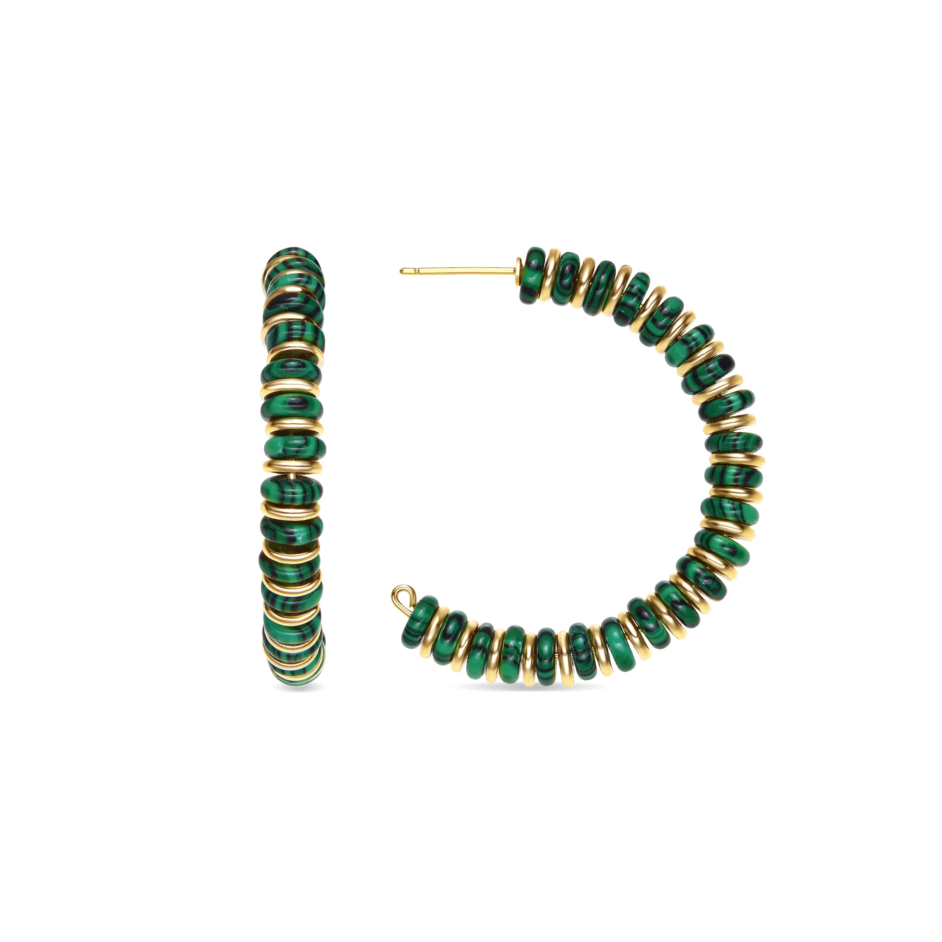 Pendientes de Plata de Ley 925 y Malaquita acabado oro amarillo de 18k - Pulrak