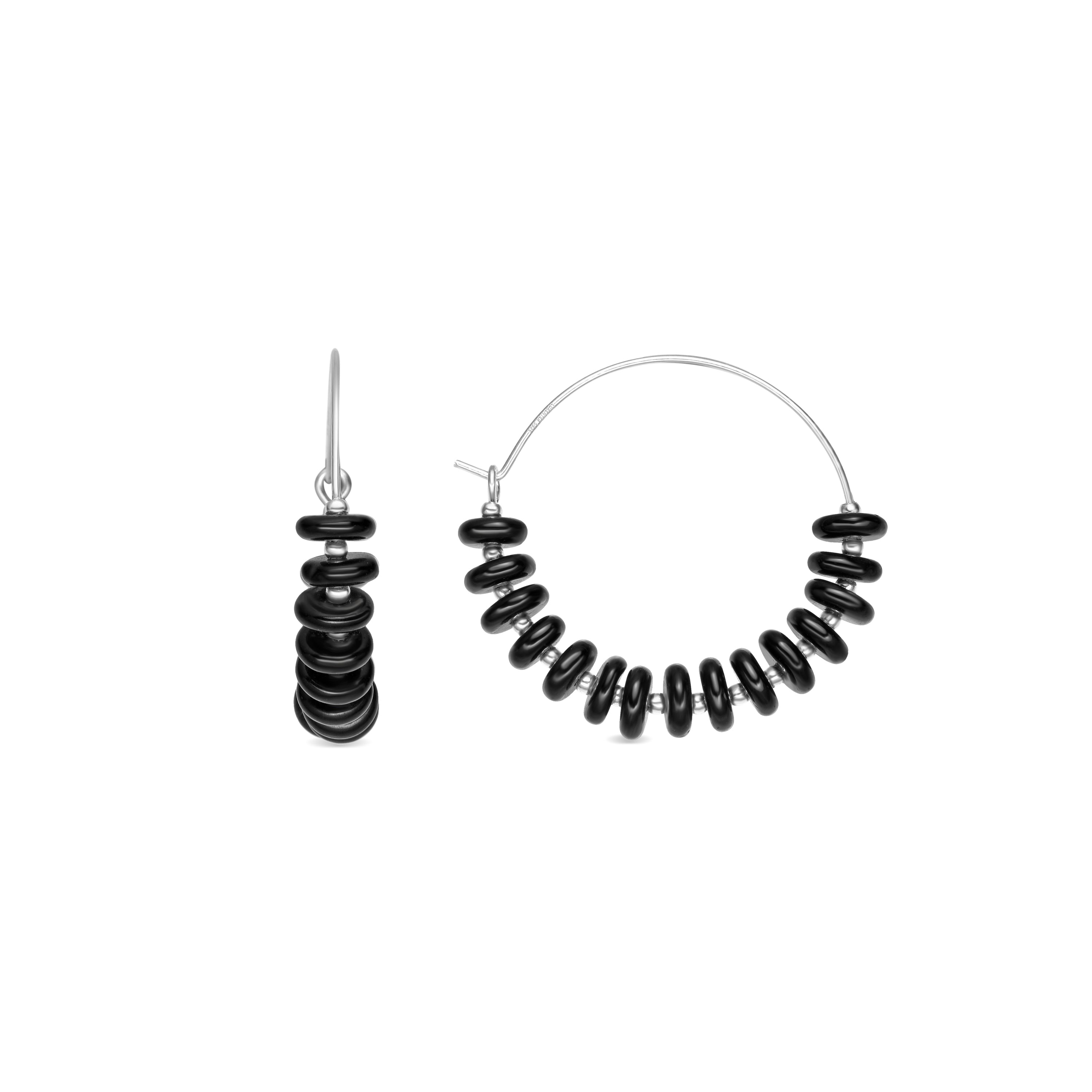 Pendientes de Plata de Ley 925 y Agata Negra acabado rodio - Laha