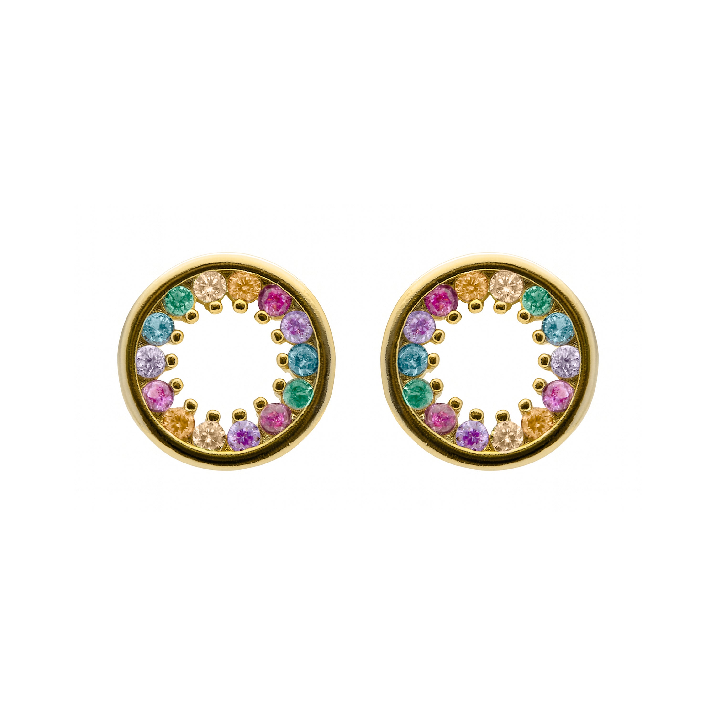 Pendientes de Plata de Ley 925 y Circonita Multicolor acabado en oro amarillo de 18k - Harud